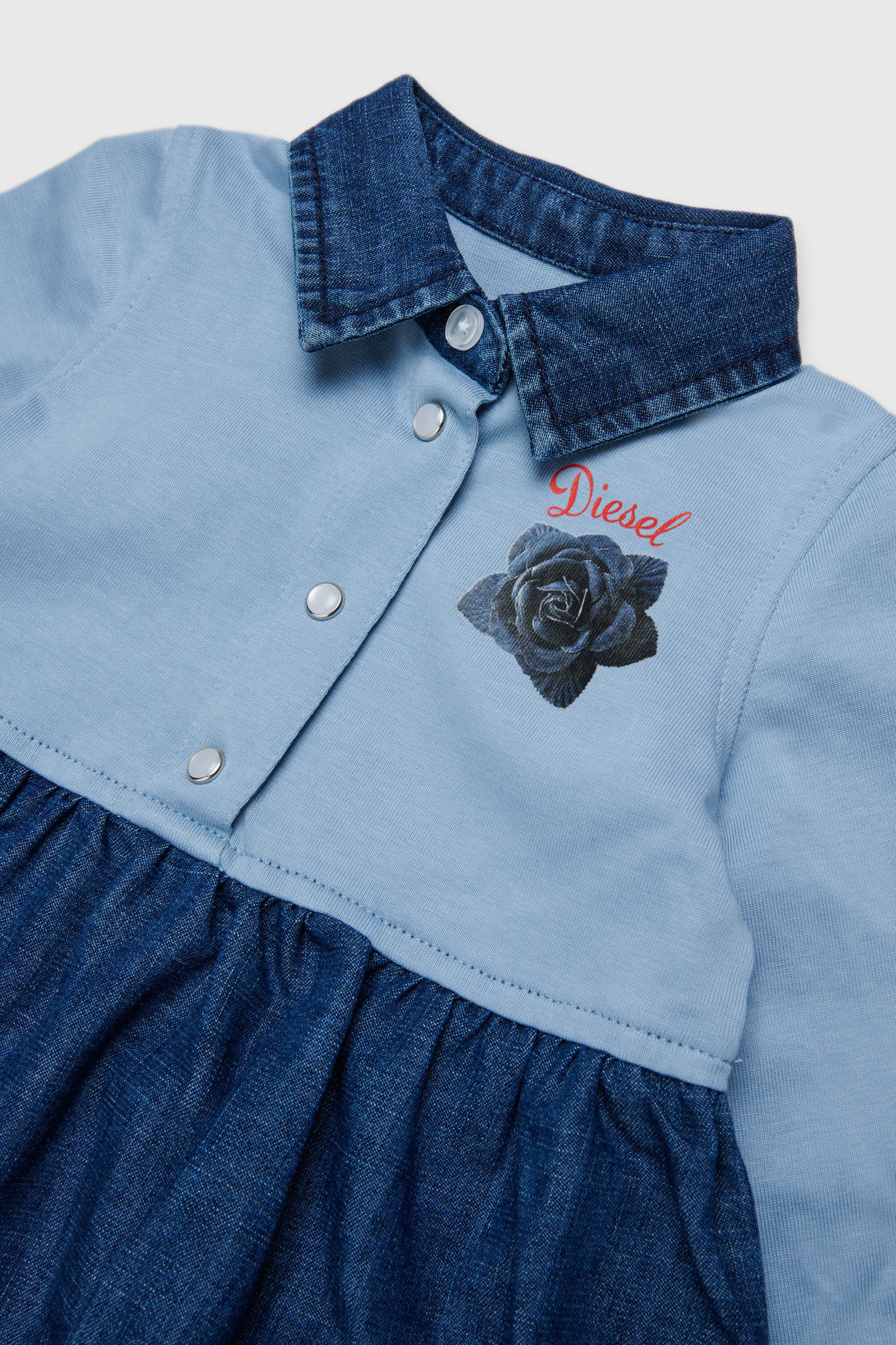 Diesel - DROSEB, Woman's Shirt dress in cotton and denim with rose print in Medium blue - 3