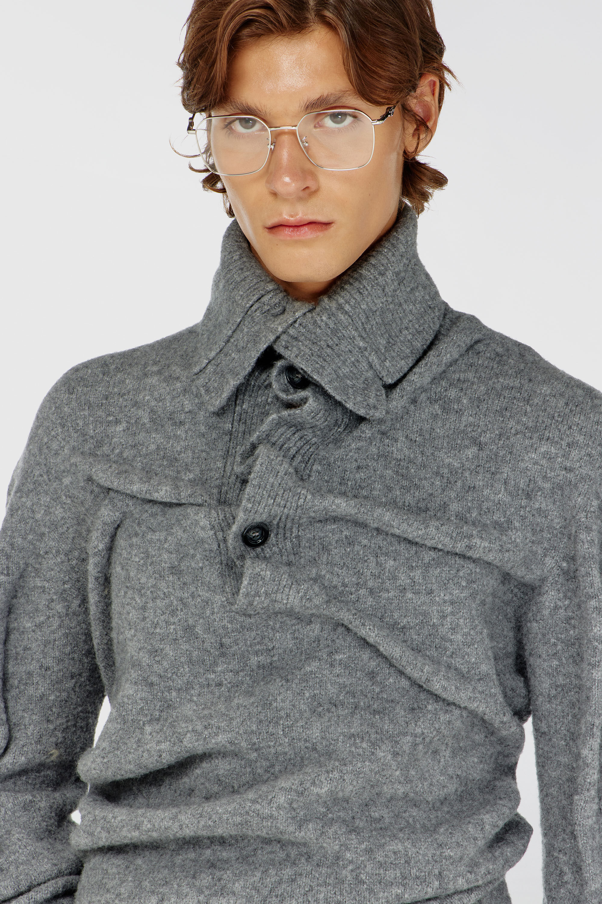 Diesel - K-ANDREW, Man's Button-neck jumper in wrinkled boiled knit in null - 5