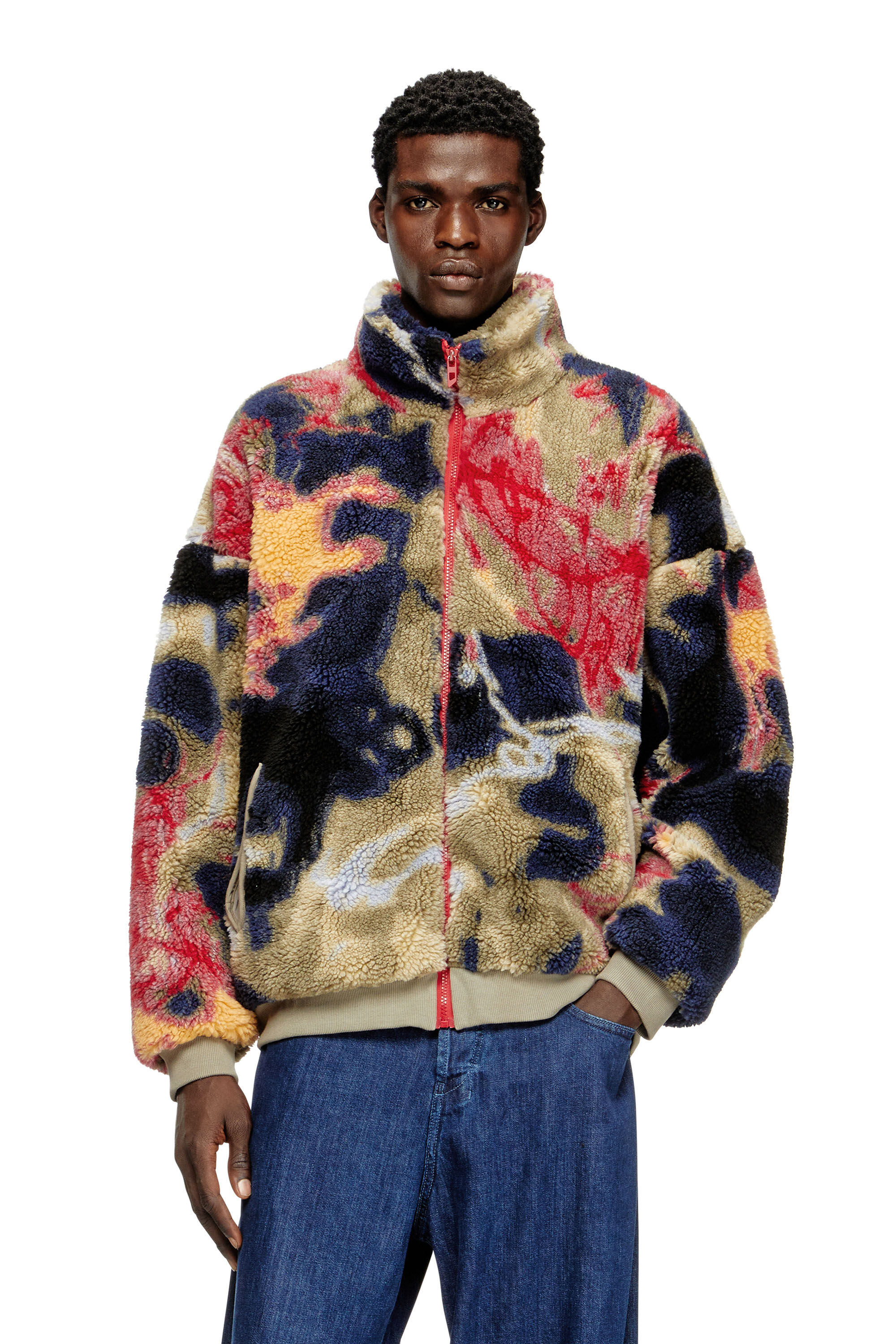 Men's Teddy-fleece jacket with graffiti motif | Multicolor | Diesel LV
