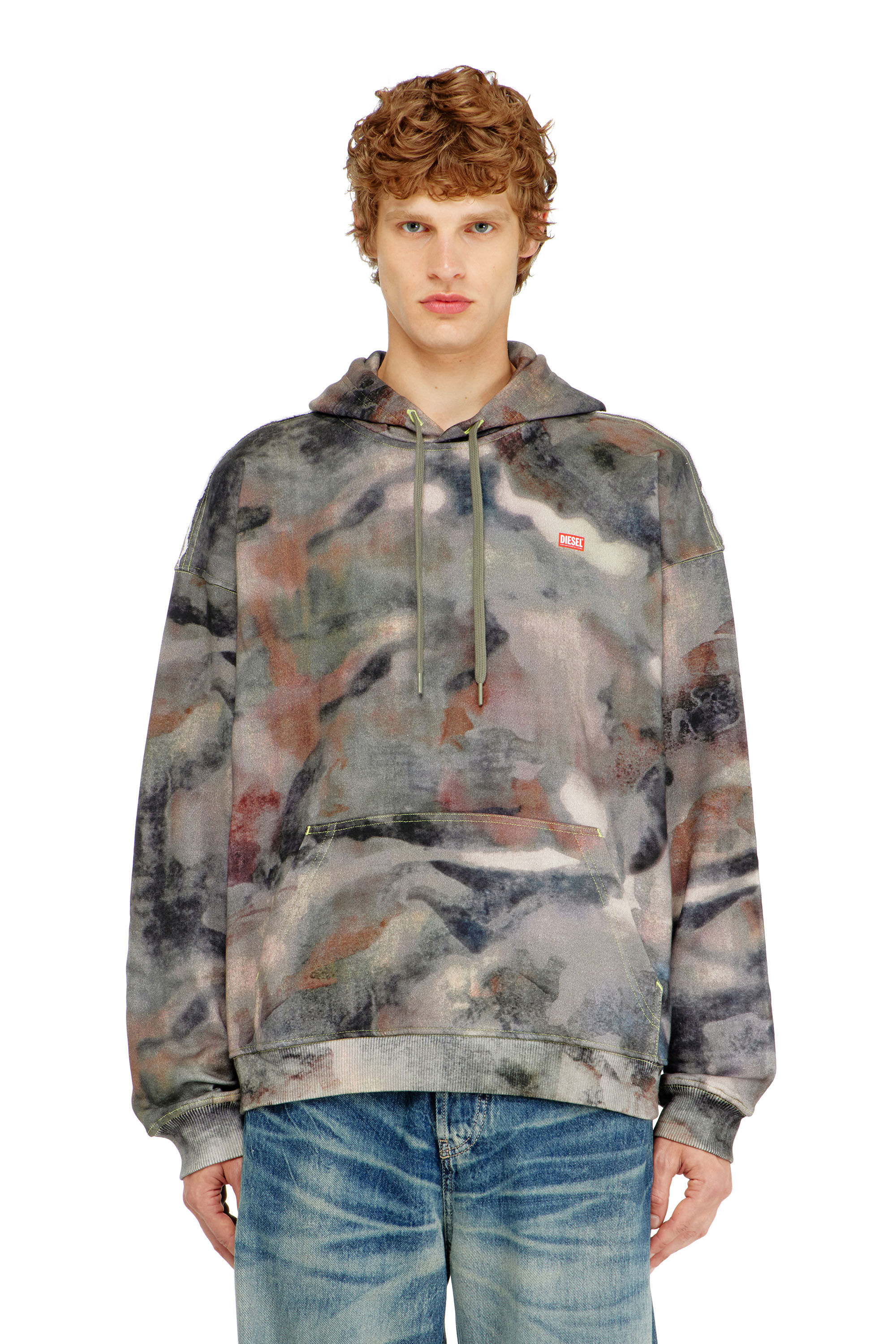 Diesel - S-BOXT-HOOD-V1, Man's Hoodie in camouflage-print organic cotton in Brown/Green - 2