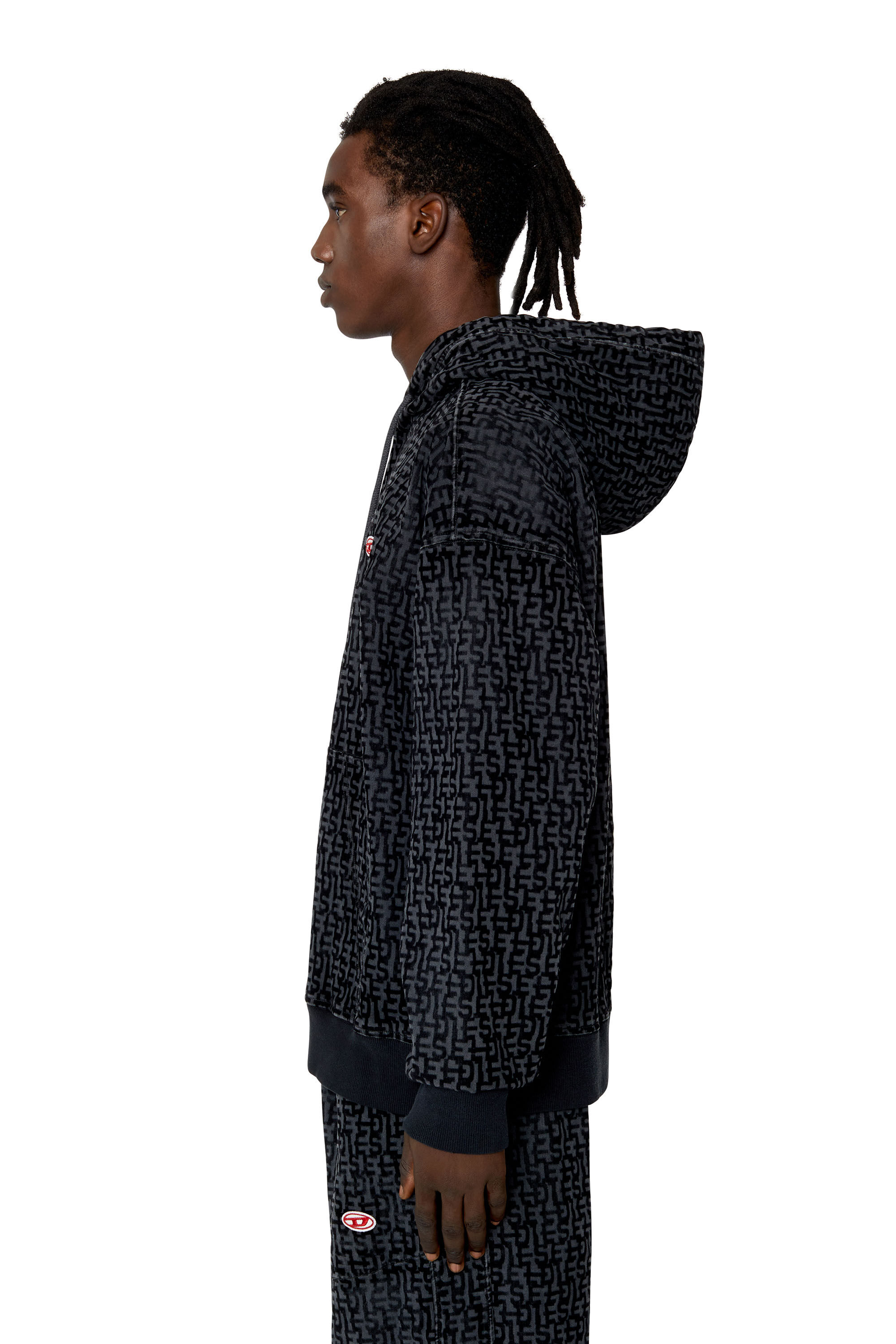 Diesel - D-UM-RIB TRACK DENIM HOODIE, Black/Dark grey - Image 5