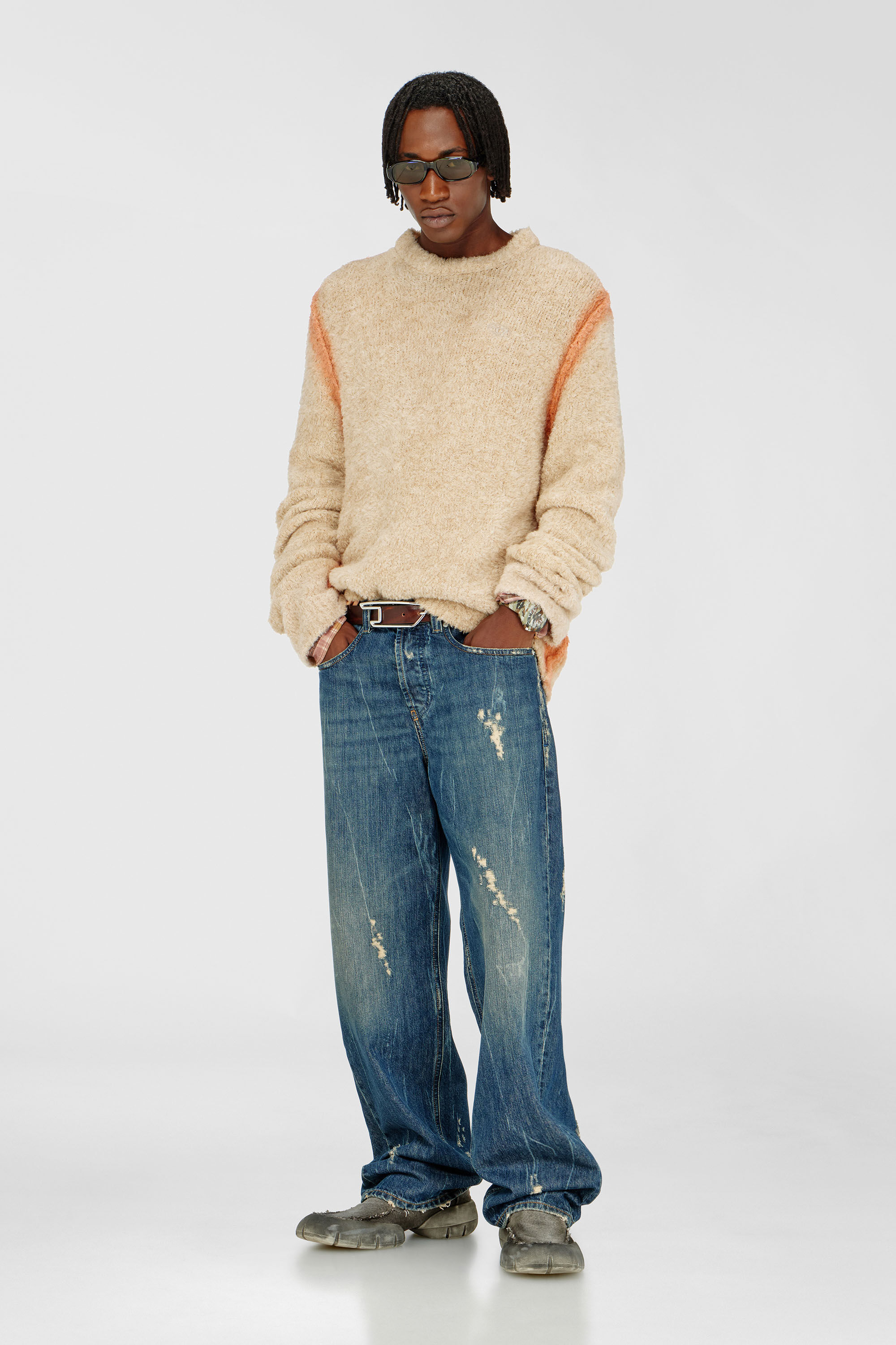Diesel - K-RIMI, Man's Alpaca-blend jumper with spray-dyed seams in Light Brown - 1