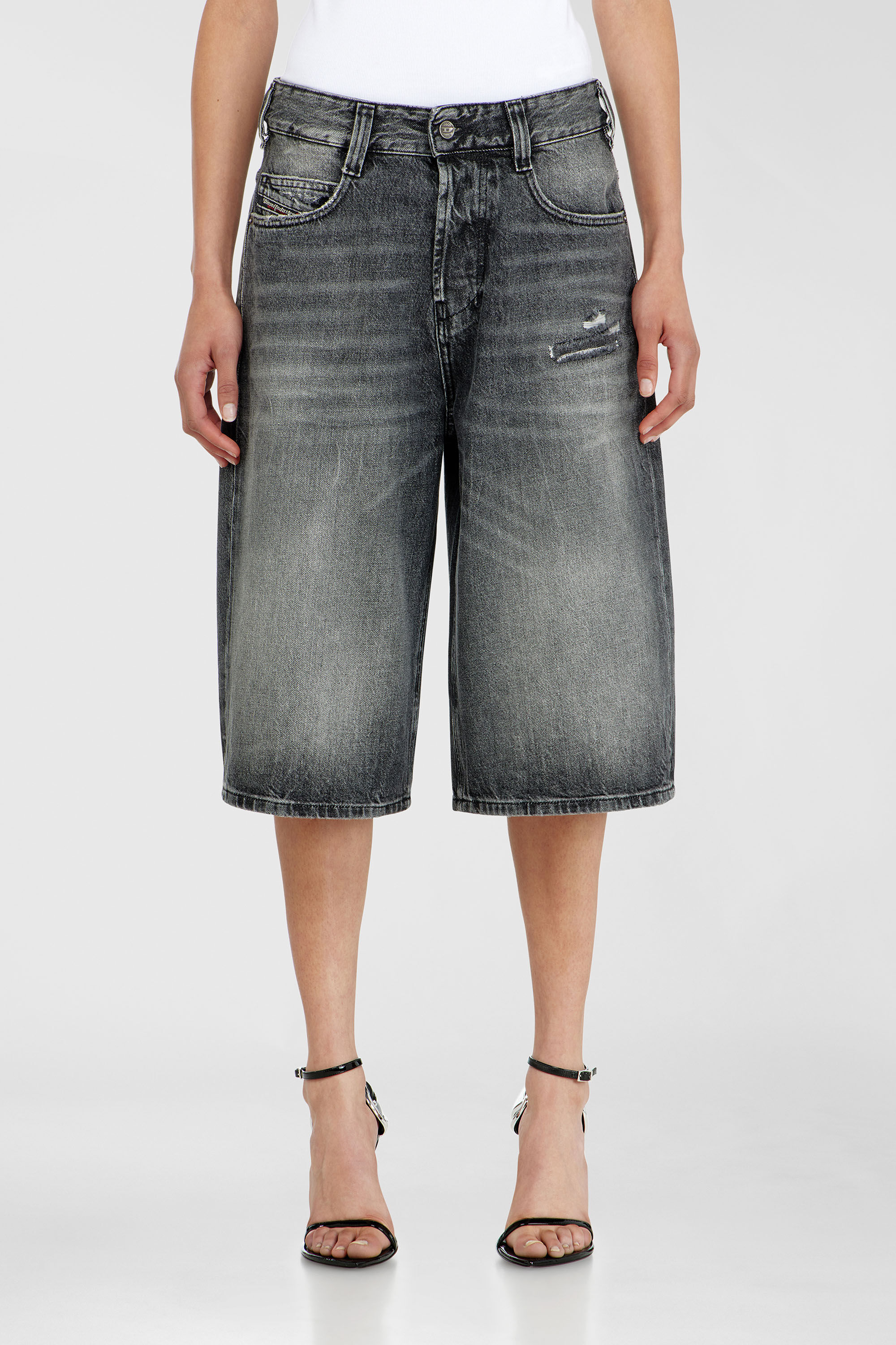 Diesel - D-ENIM-M-SHORT, Unisex's Denim relaxed shorts with abrasions in Dark grey - 5