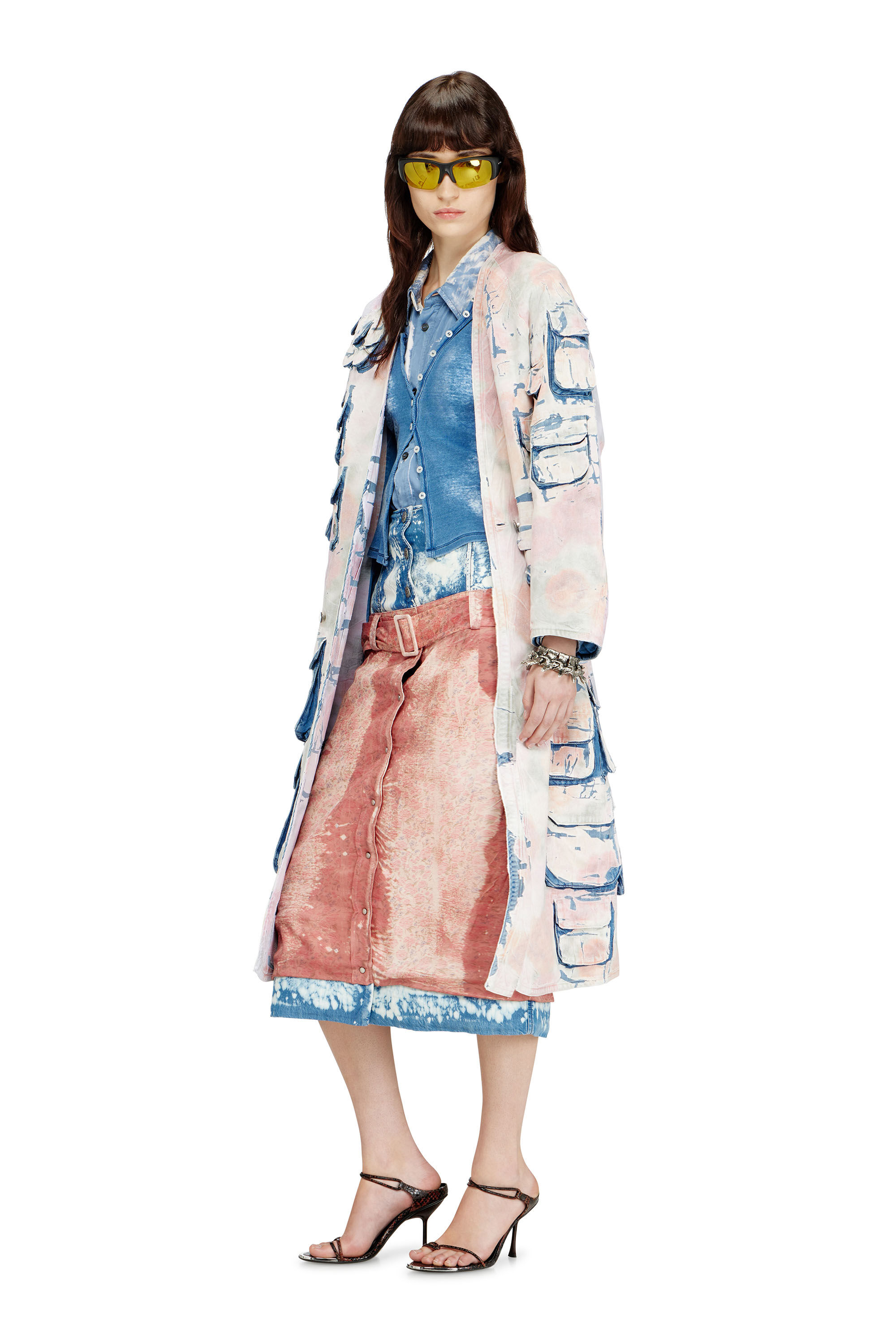 Diesel - DE-SELDOR-FSI, Woman's Denim coat with peel-off check jersey in Blue/Pink - 3