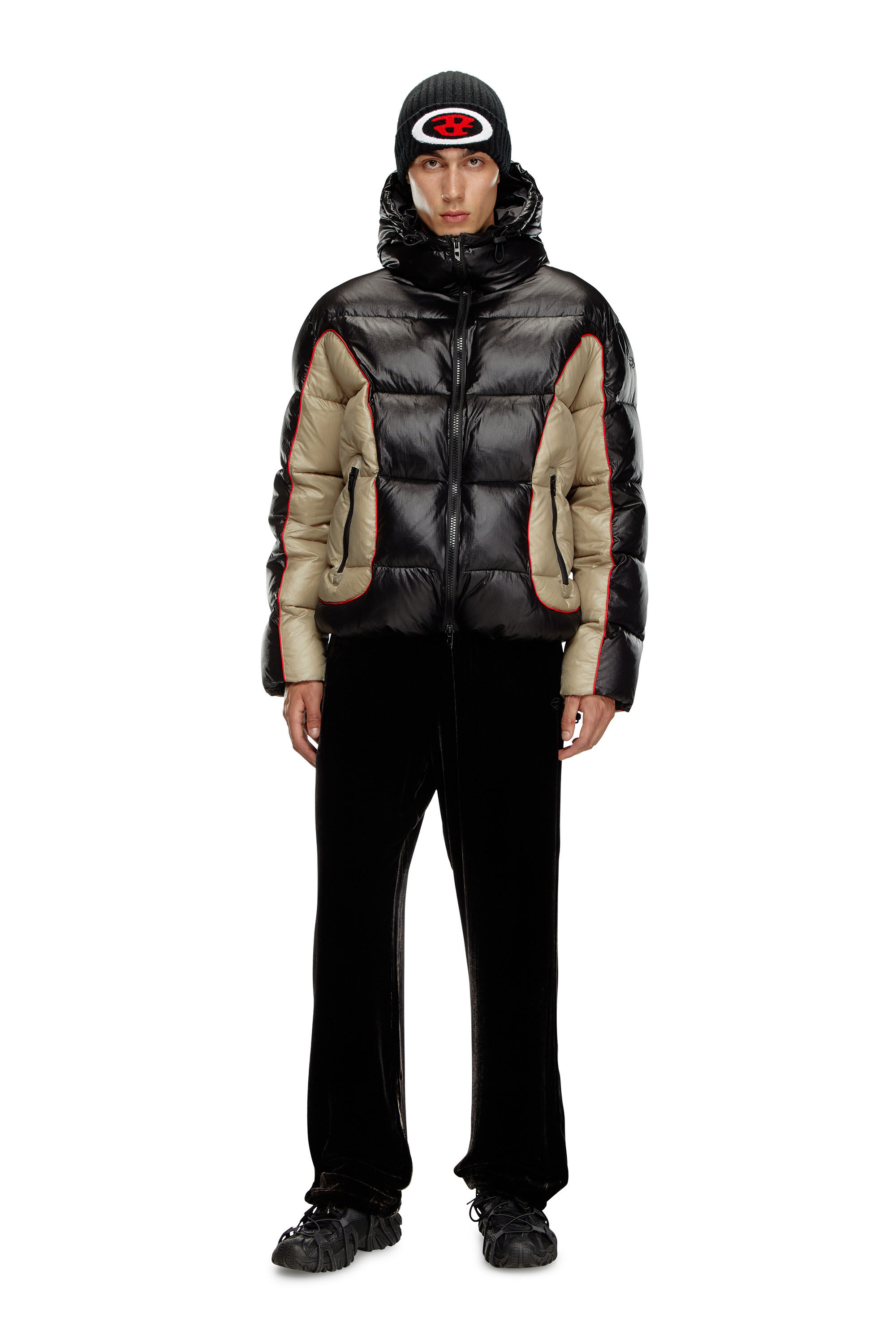 Men's Hooded puffer jacket in shiny ripstop | Multicolor | Diesel