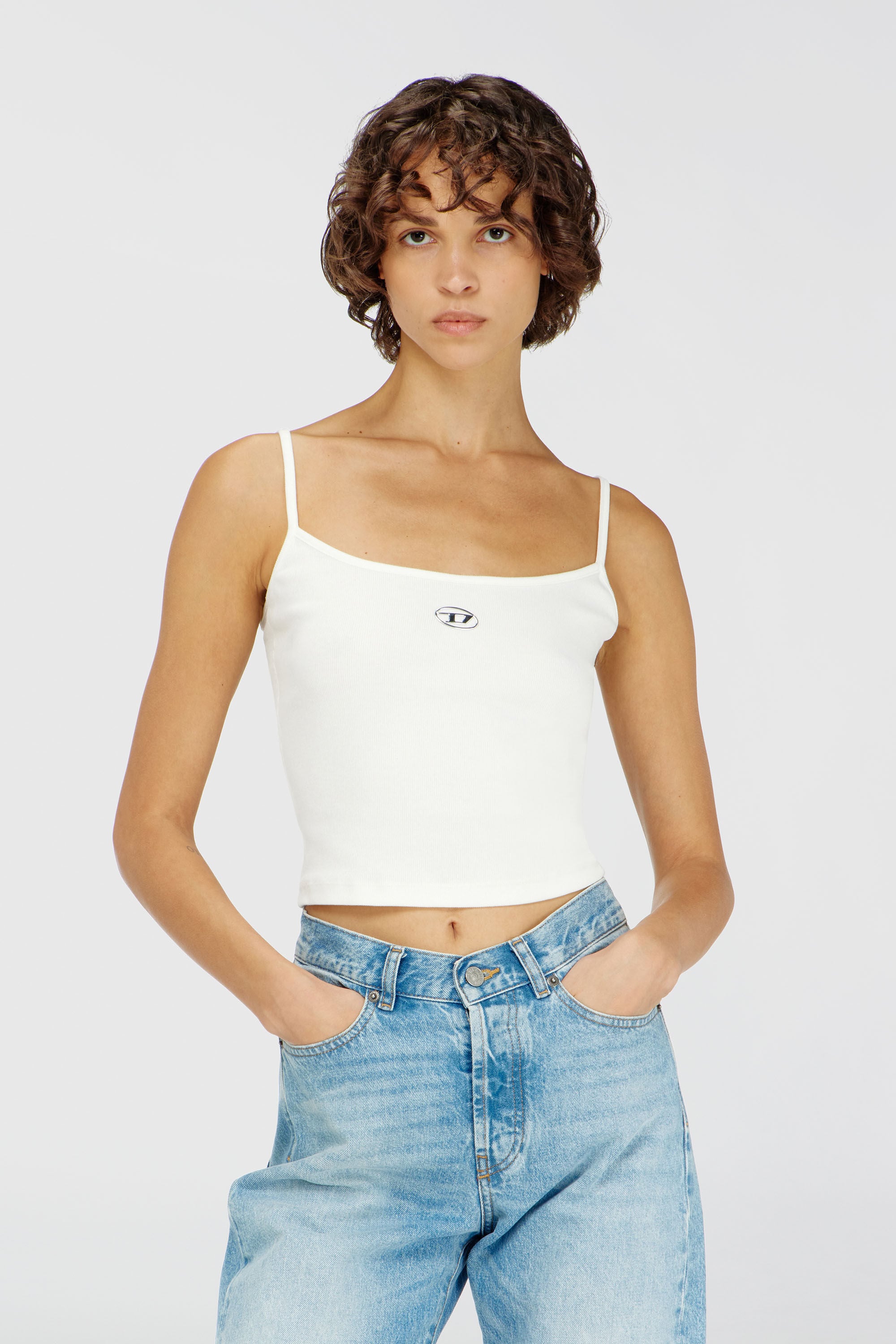 Diesel - T-HUPY-OD, Woman's Ribbed tank top with metallic Oval D in White - 3