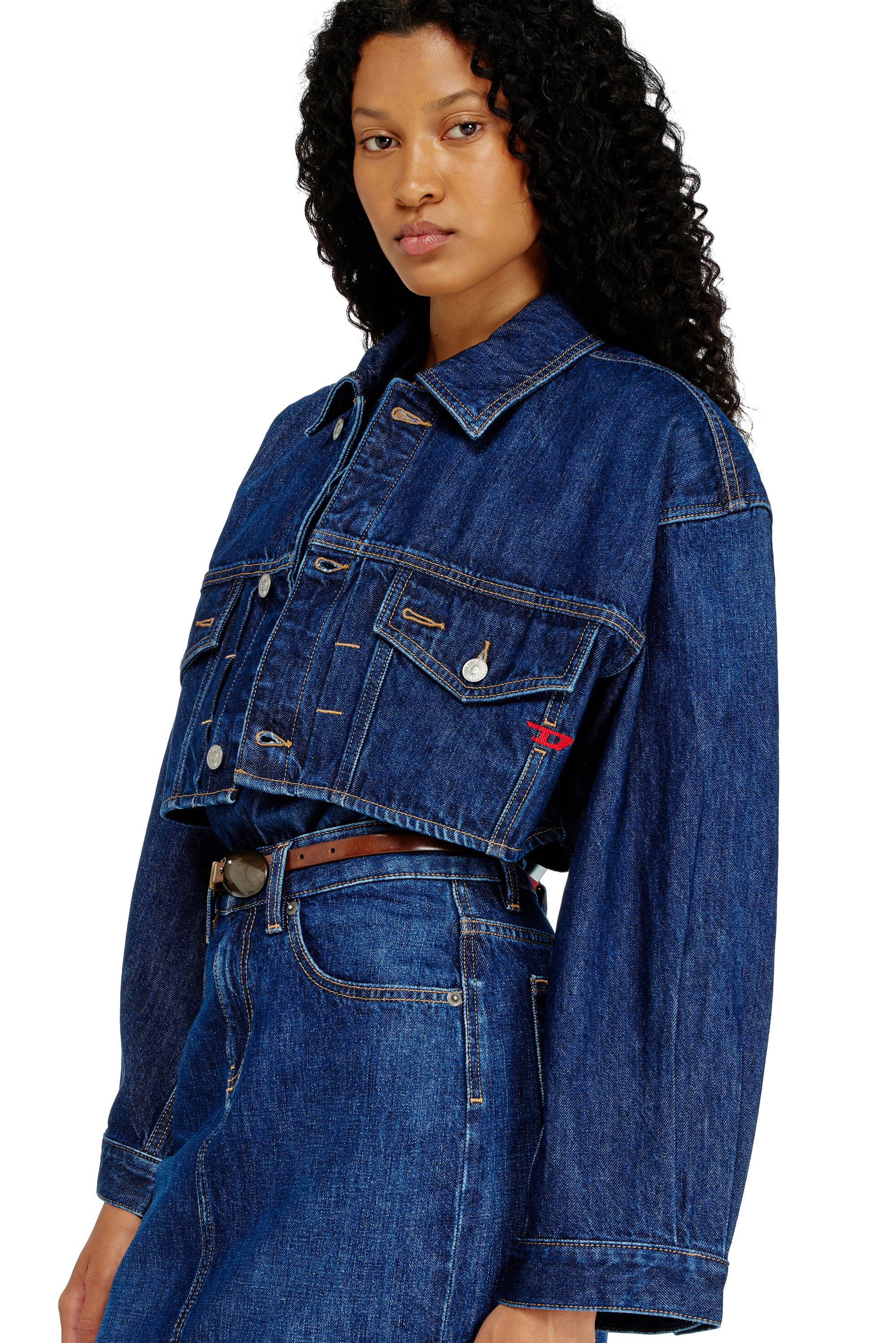 Diesel - DE-MALLEY, Woman's Cropped oversized denim trucker jacket in Medium blue - 5