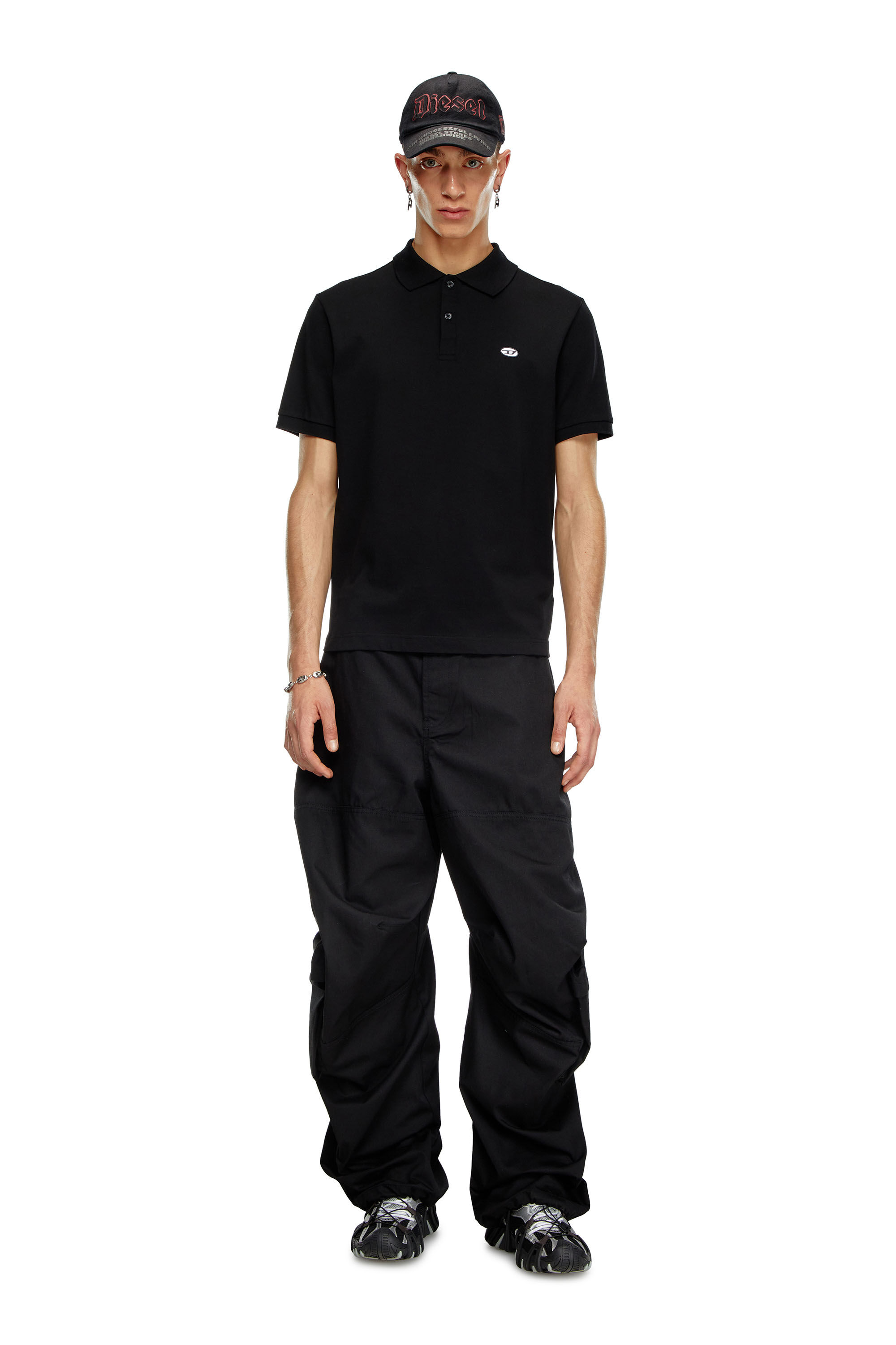 Diesel - T-REJUST-DOVAL-PJ, Man's Polo shirt with Oval D patch in Black - 1