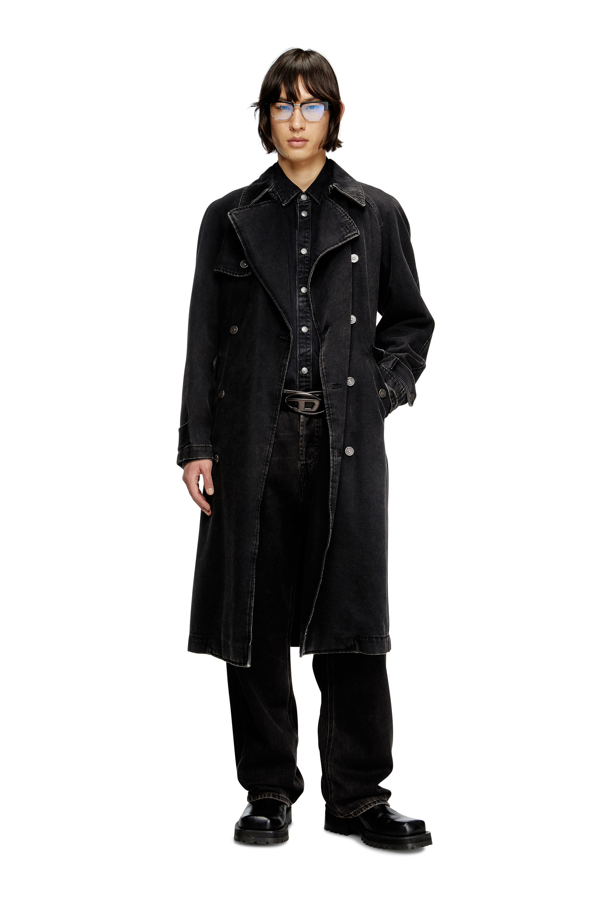 Men's Trench coat in clean-wash Denim | Black | Diesel
