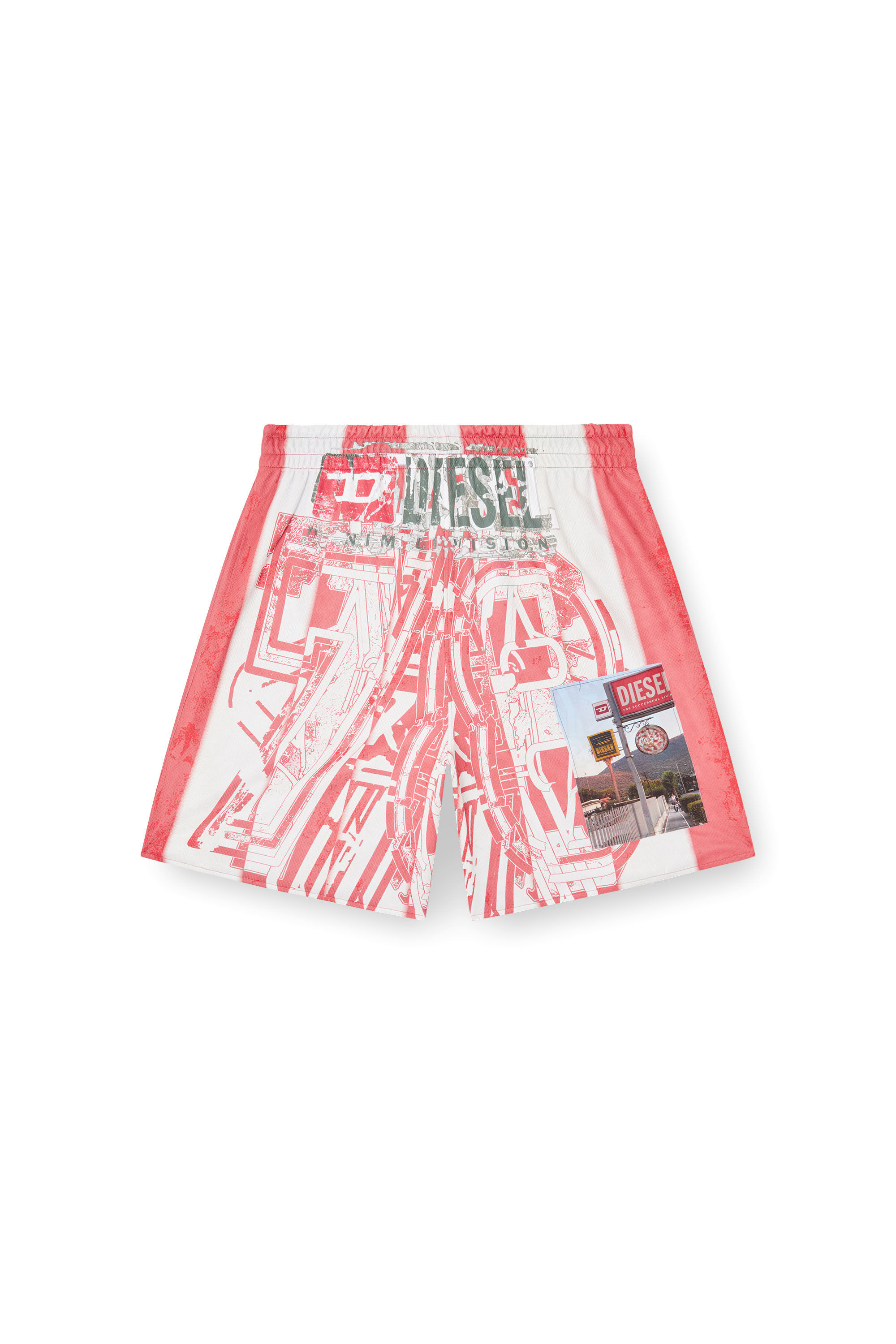 Diesel - P-KURT, Man's Striped shorts with photo patches in null - 2
