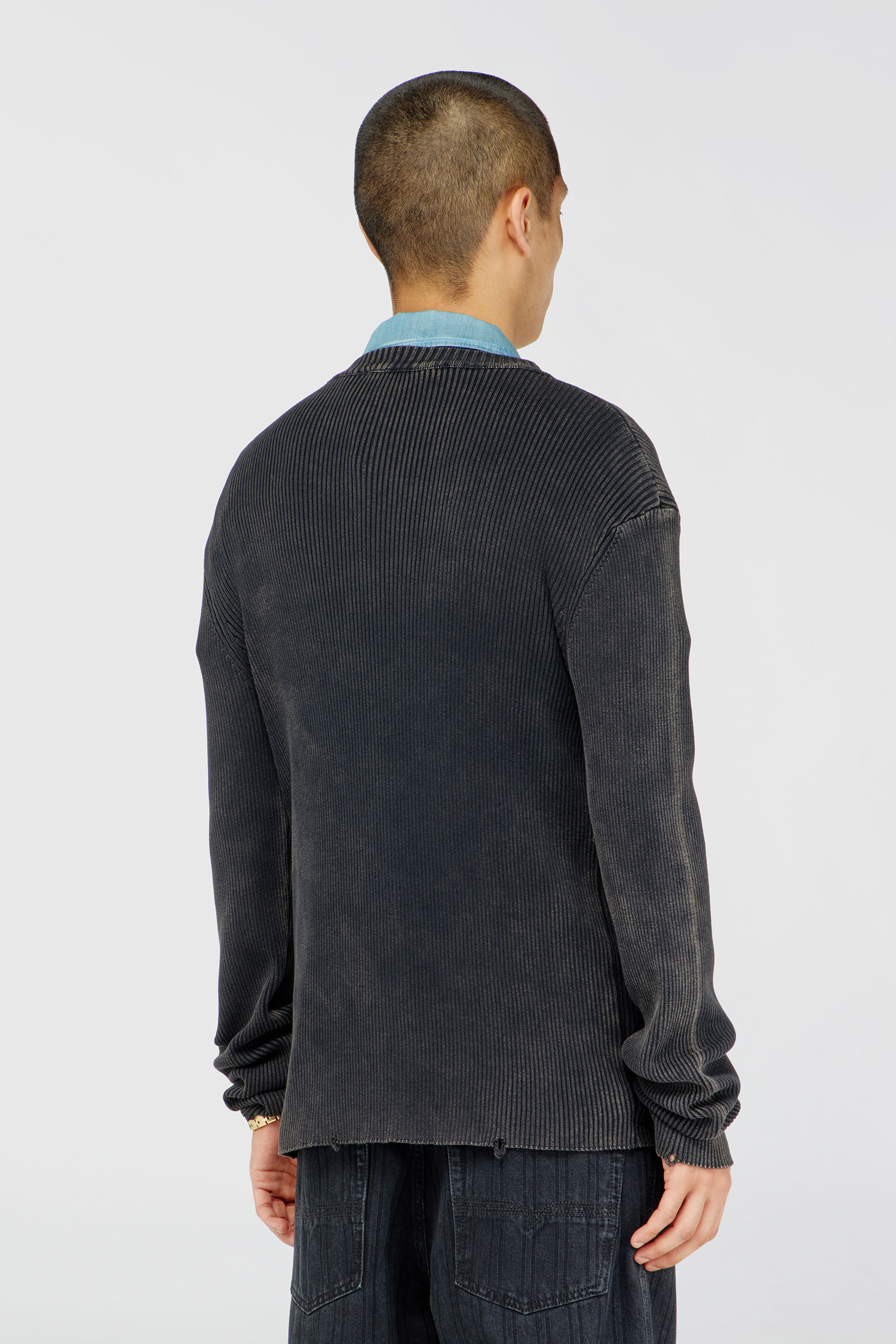 Diesel - K-DARIN-D, Man's Distressed jumper with cut-out logo in Black - 4