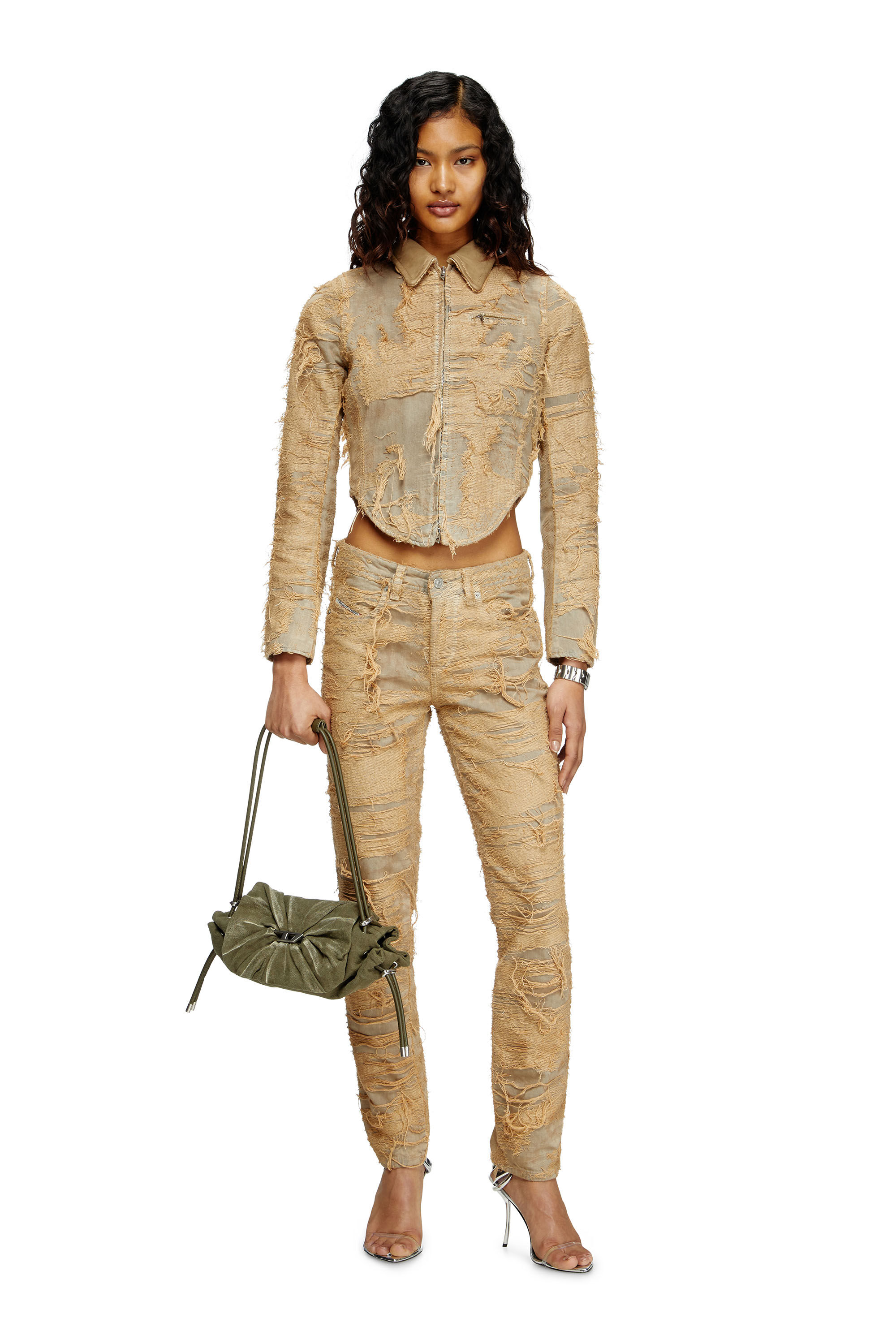 Diesel - DE-NEA-FSG, Woman's Slim jacket in overdyed floating-thread denim in Light Brown - 1