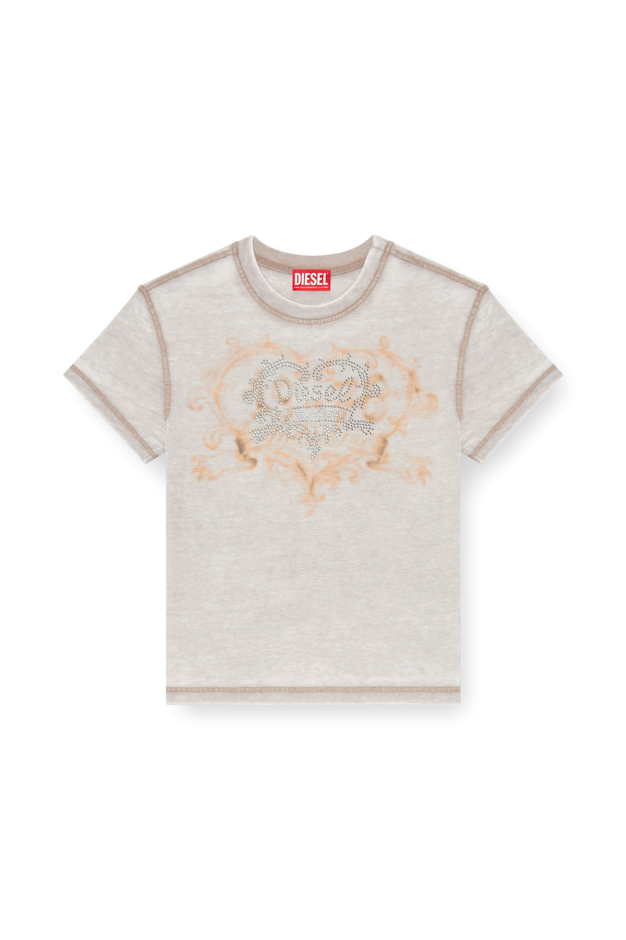 Diesel - T-ILA-AA1, Woman's Jersey t-shirt with rhinestones and burnout effect in Light Grey - 2