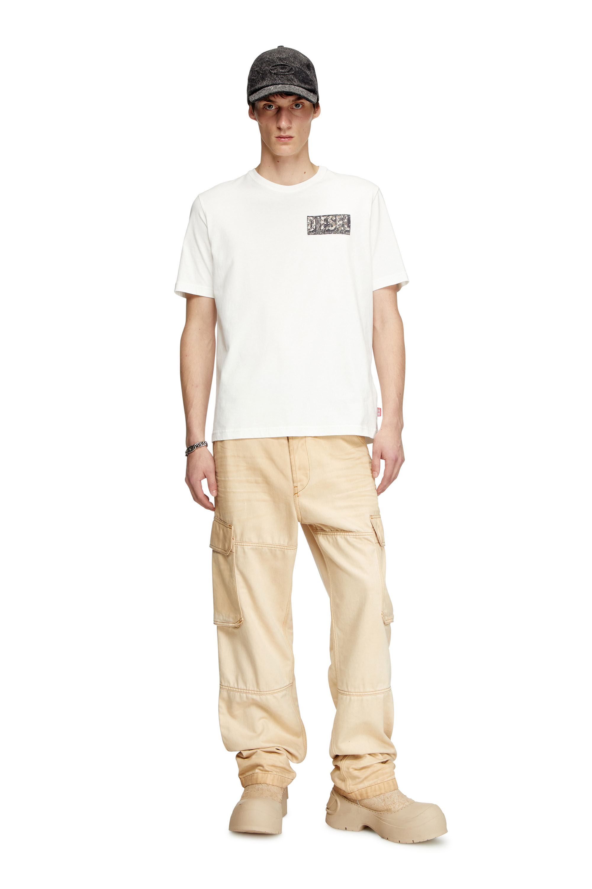 Diesel - T-ADJUST-R19, Man's T-shirt with gabardine patch logo in White - 1