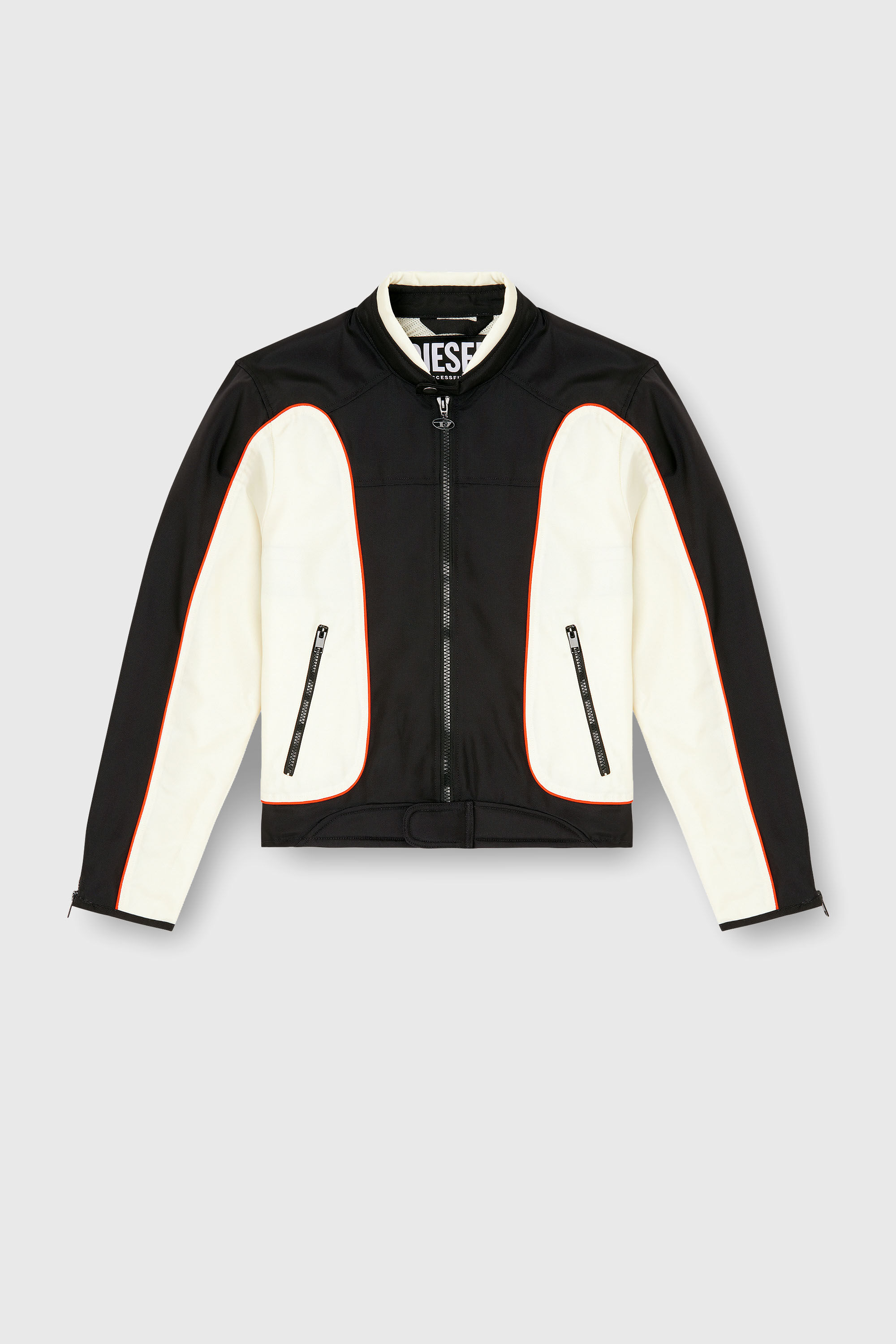 Diesel - J-BLINK-A, Man's Colour-block biker jacket with piping in White/Black - 2
