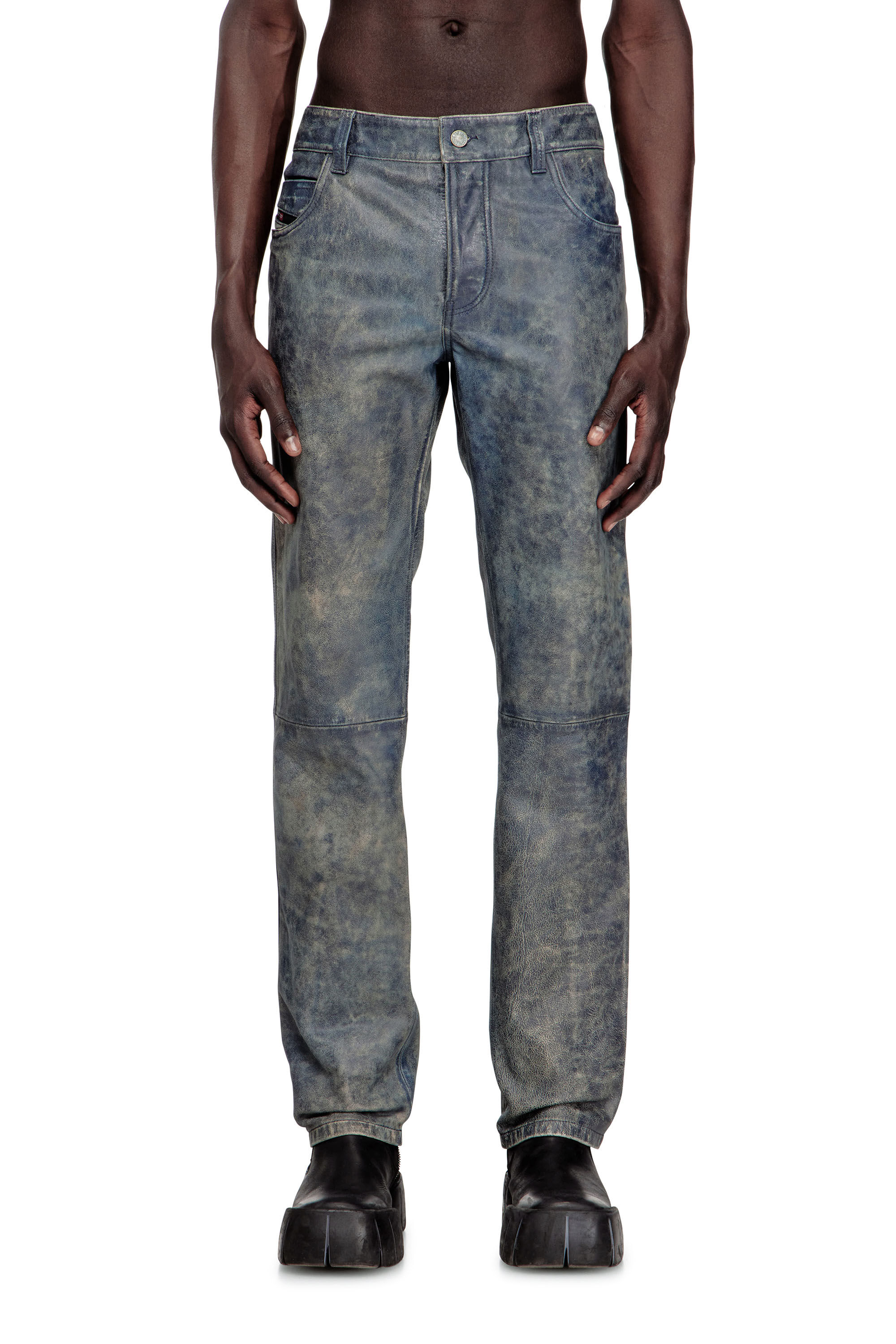 Diesel - P-VYLL-QMBW, Man's Jean-cut leather pants in Blue - 3