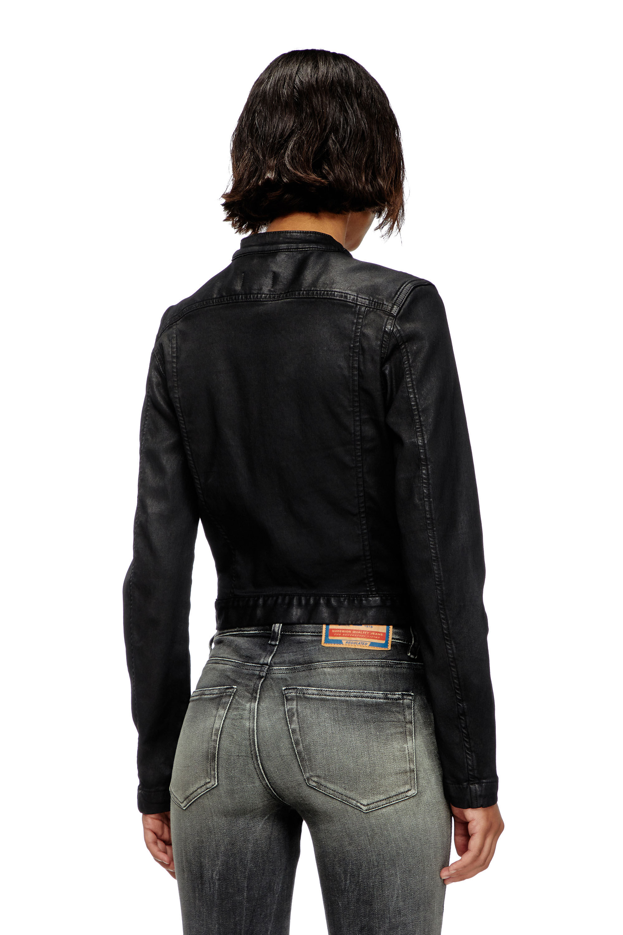 Women's Moto jacket in coated denim | Black | Diesel