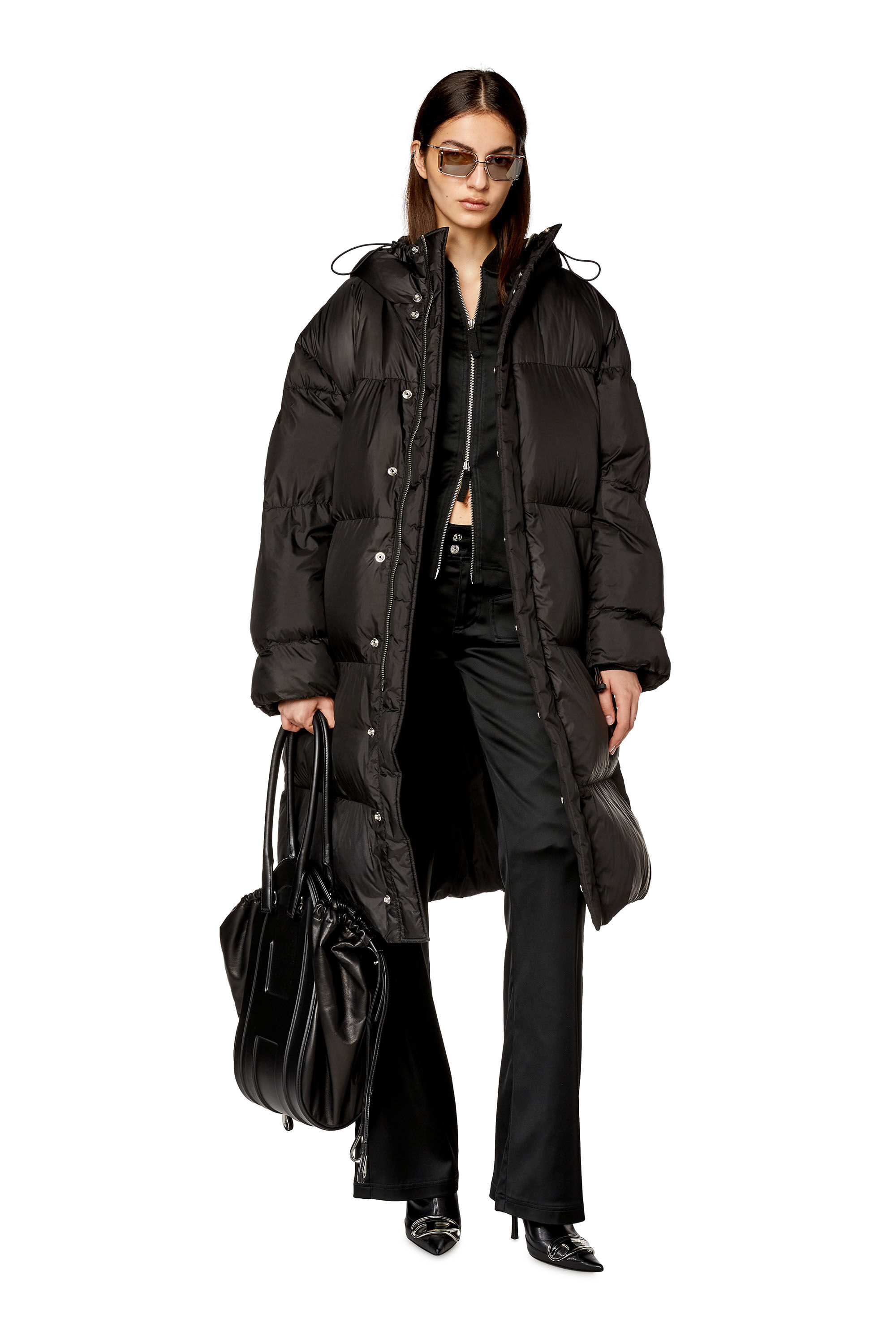 Women's Flared pants in shiny stretch satin | Black | Diesel