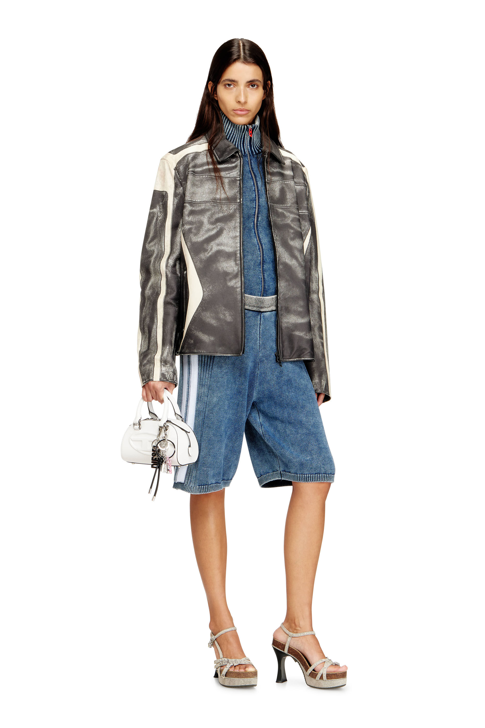 Diesel - M-ESTHER, Woman's Knitted shorts with sporty bands in null - 5