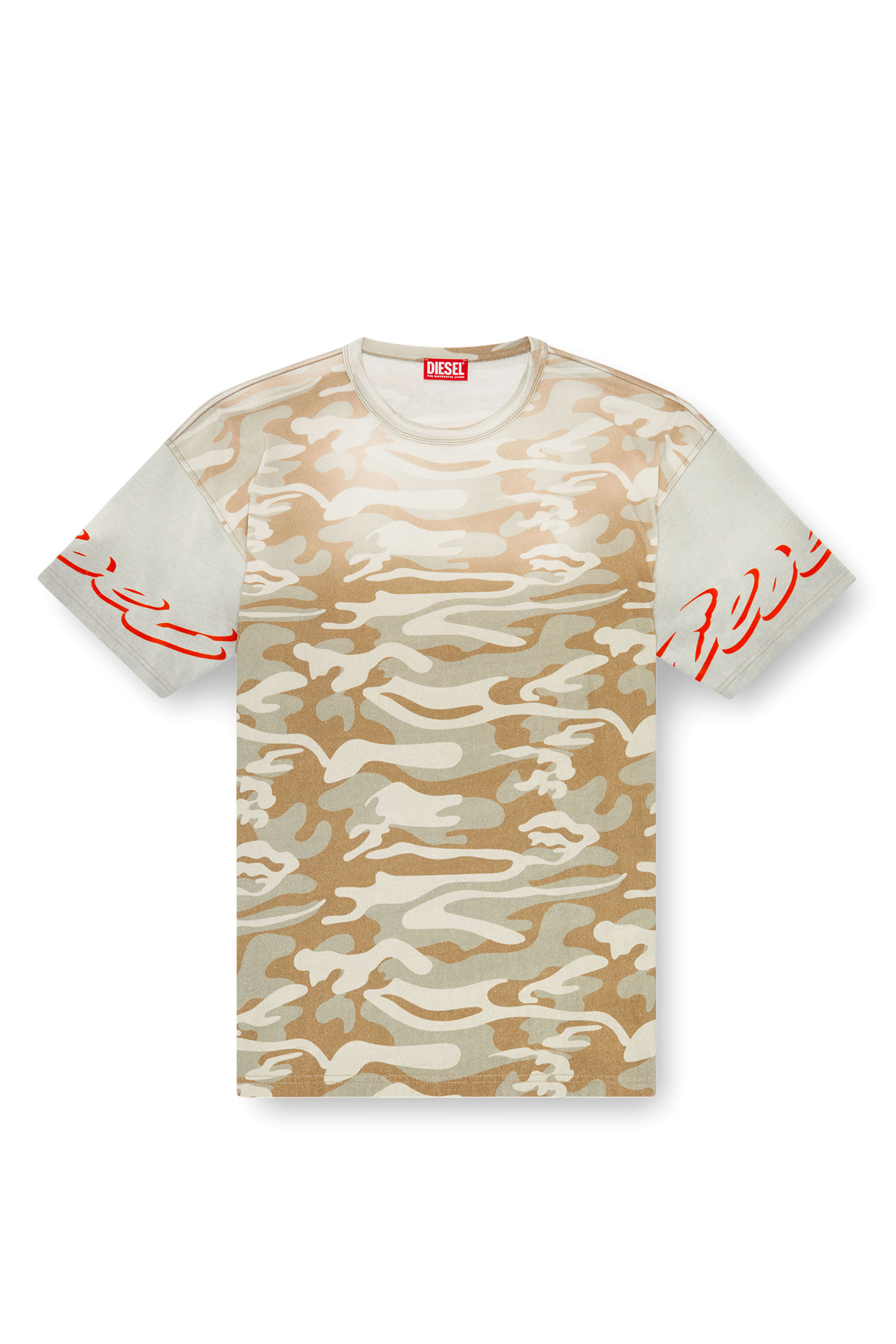 Diesel - T-BOXT-Q11, Man's Faded camo T-shirt with flocked logo in Brown/Green - 2