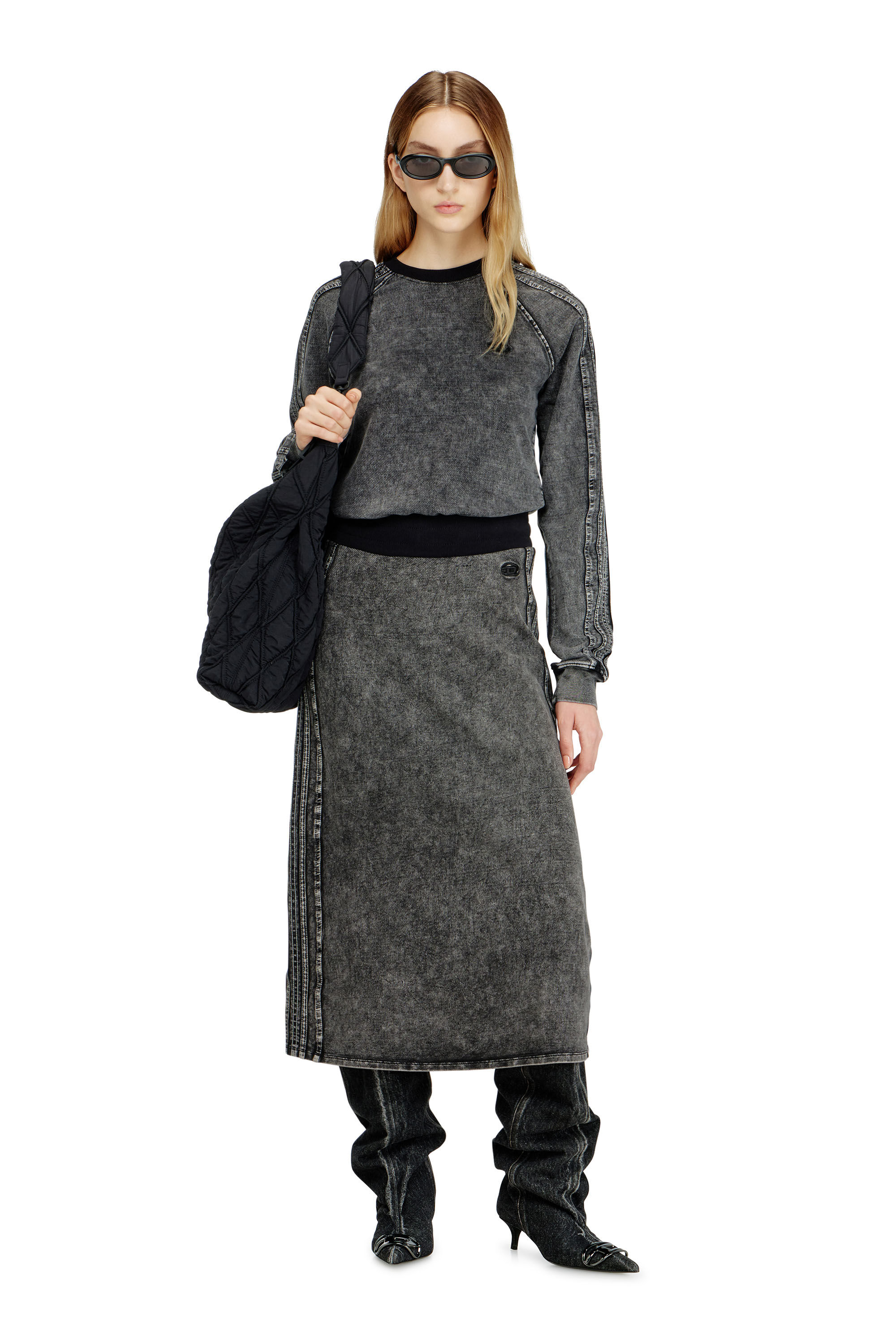 Diesel - F-ALPY, Woman's Sweatshirt with bands and Oval D embroidery in null - 1