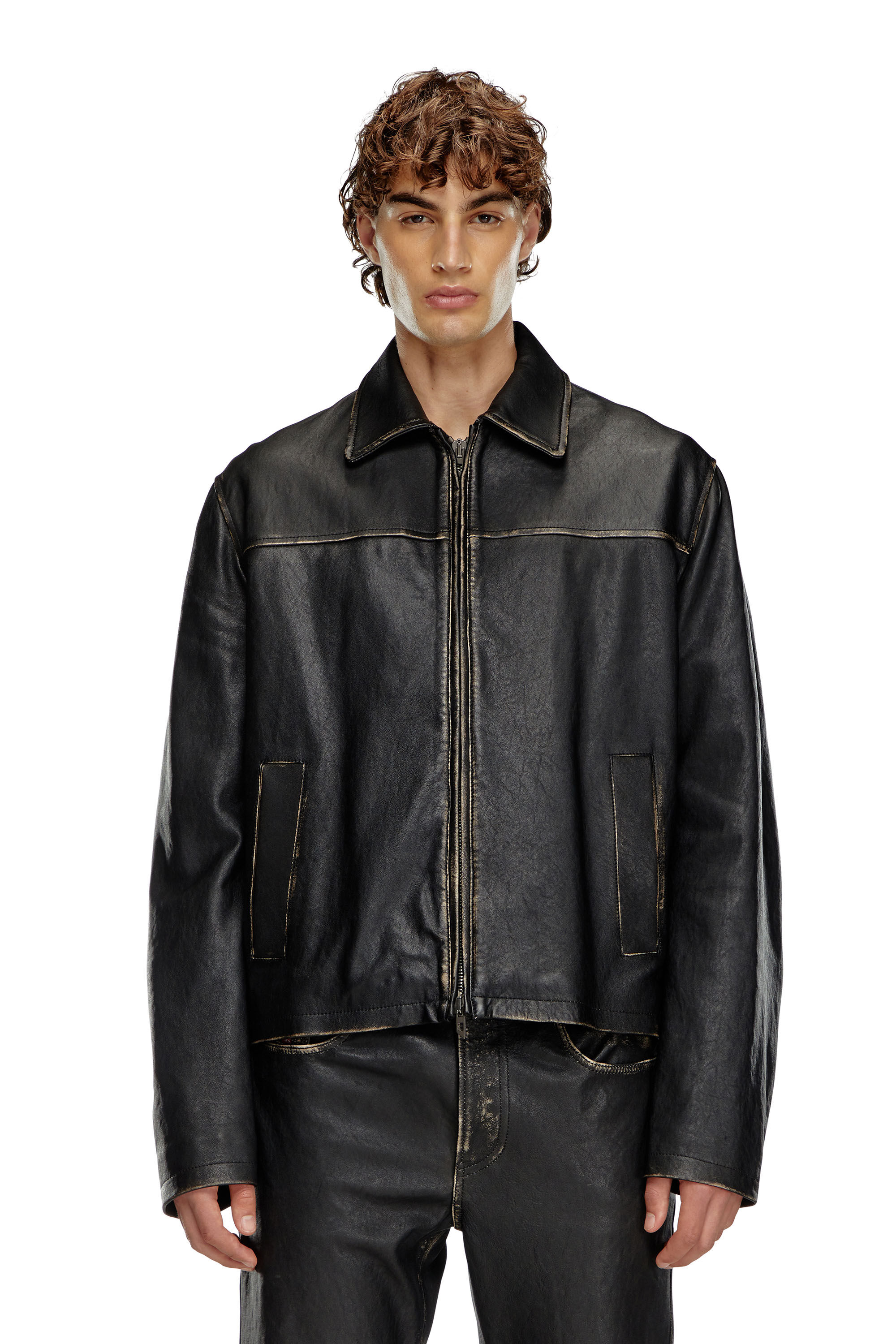 Men's Distressed leather jacket | Black | Diesel