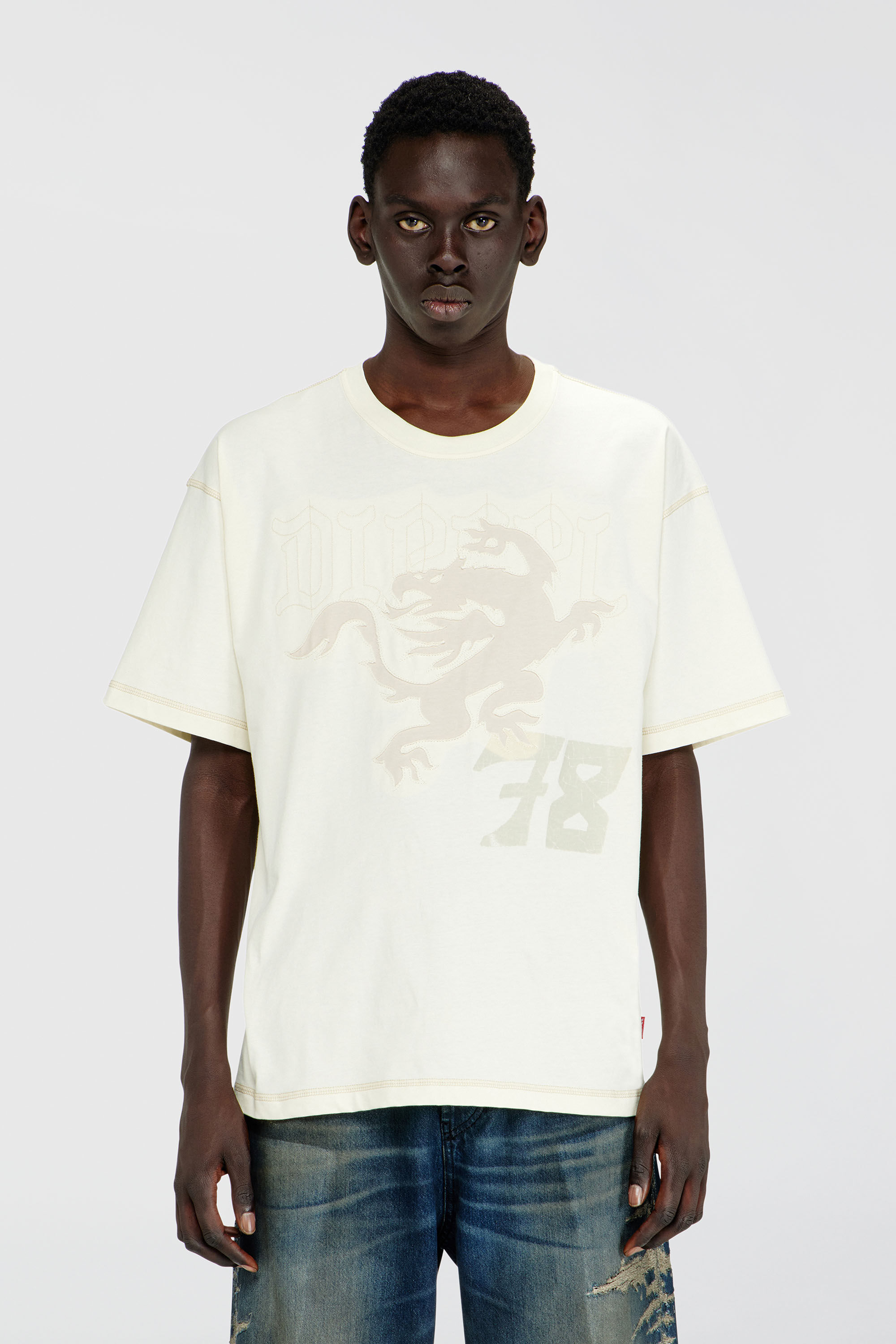 Diesel - T-BOXT-NOTCH, Man's Relaxed T-shirt with prints and embroderies in White - 3