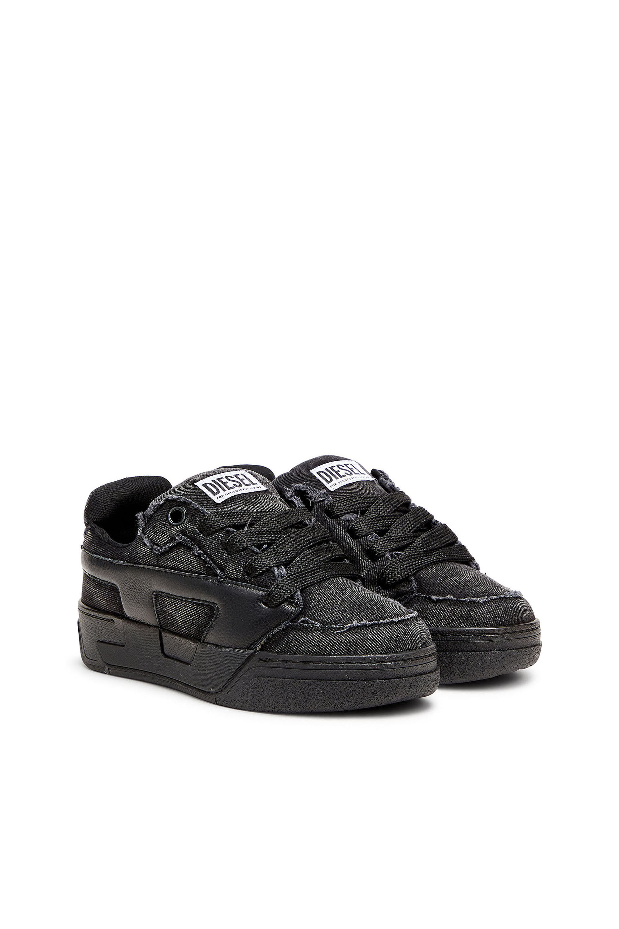 Diesel - S-D-OLLIE LOW, Man's S-D-Ollie - Sneakers in frayed denim e leather in Black - 2