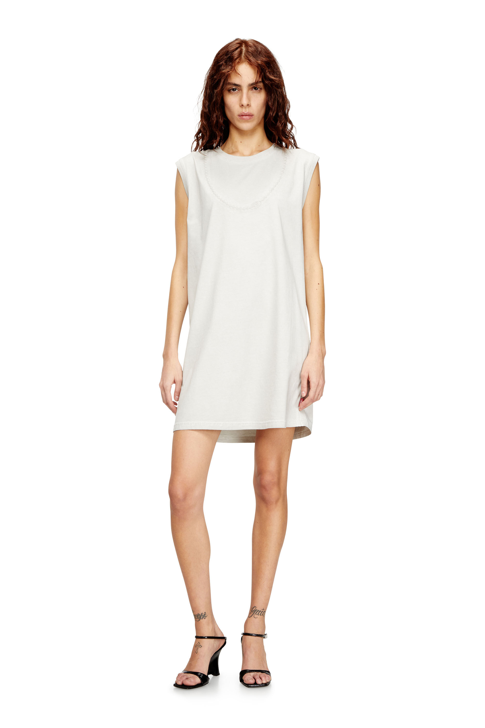 Diesel - D-EMB, Woman's Short cotton dress with embossed chain in null - 2