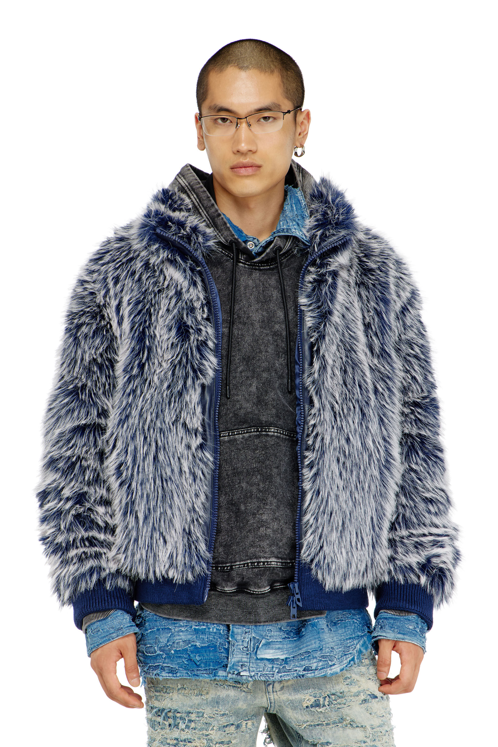 Diesel - W-VICTOR, Man's Shaggy winter jacket in Medium blue - 3