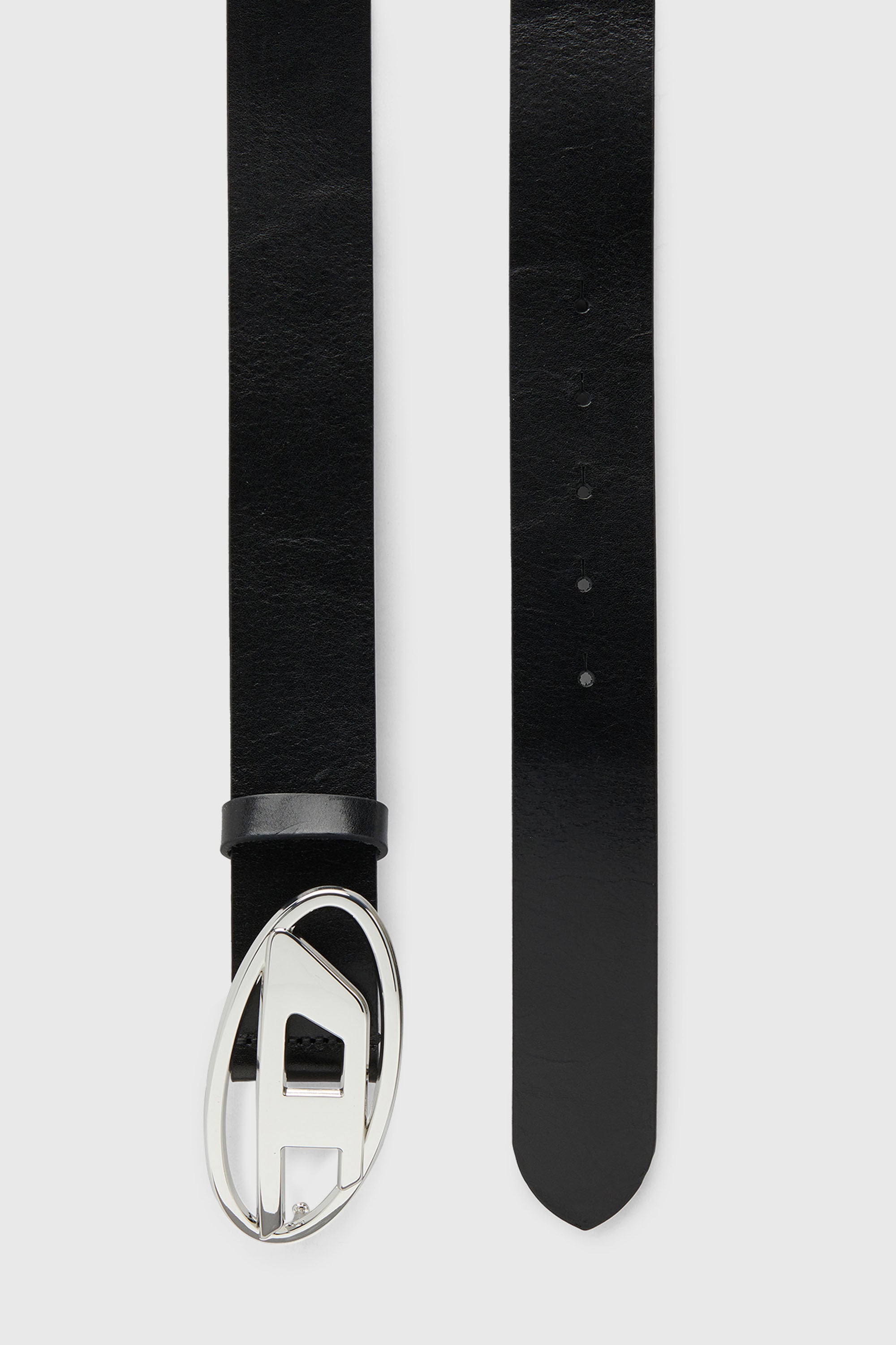 Diesel - B-1DR W, Woman's 3.9cm leather belt with shiny Oval D logo buckle in Black - 3