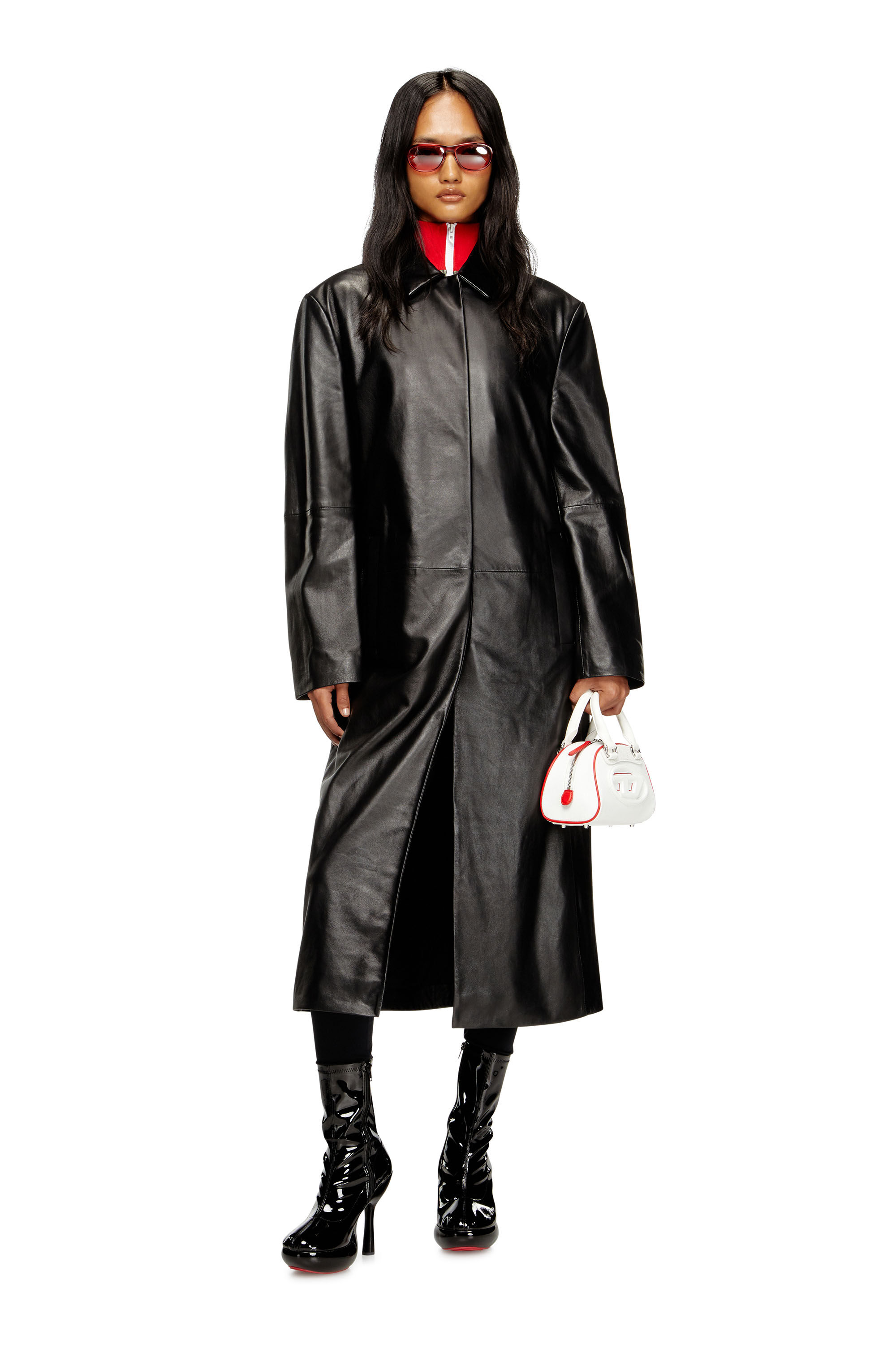 Diesel - L-ANCELOT, Woman's Long padded leather coat in Black - 1