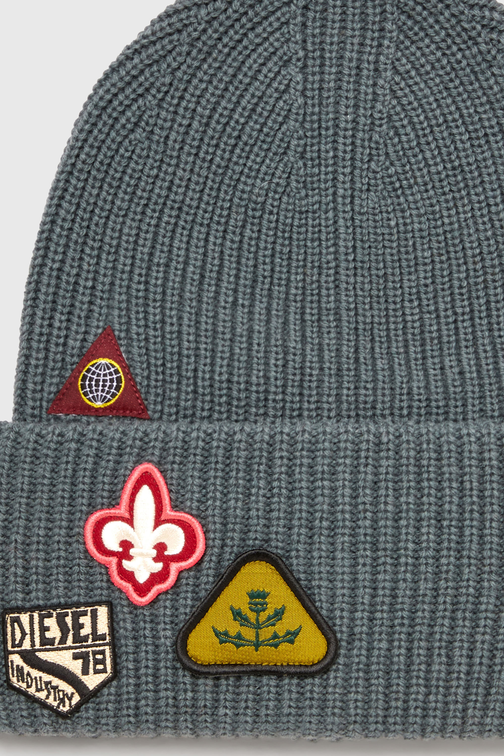 Diesel - K-PHAT, Unisex's Wool beanie with logo patches in Grey - 3