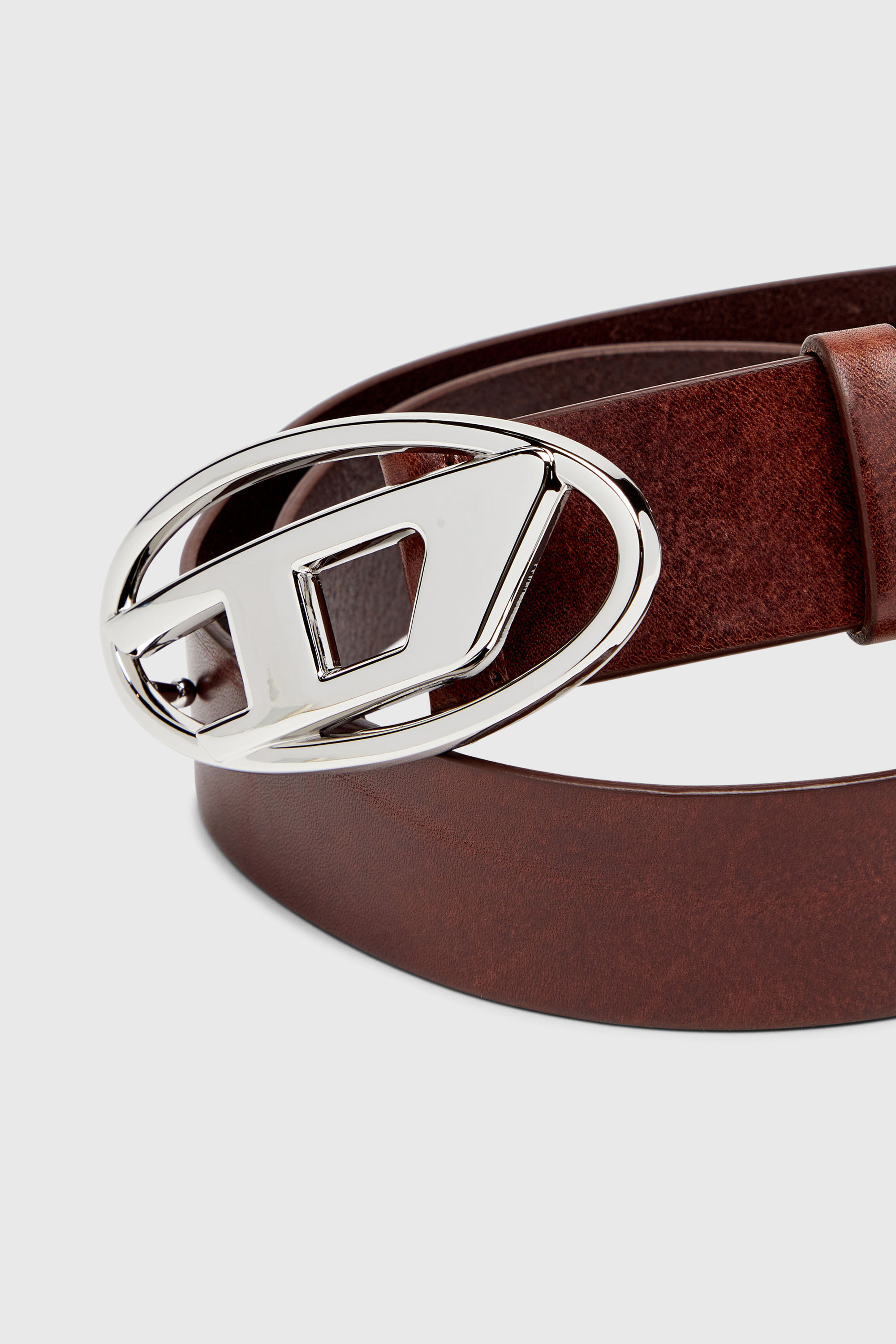 Diesel - B-1DR W, Woman's 3.9cm leather belt with shiny Oval D logo buckle in Dark Brown - 3