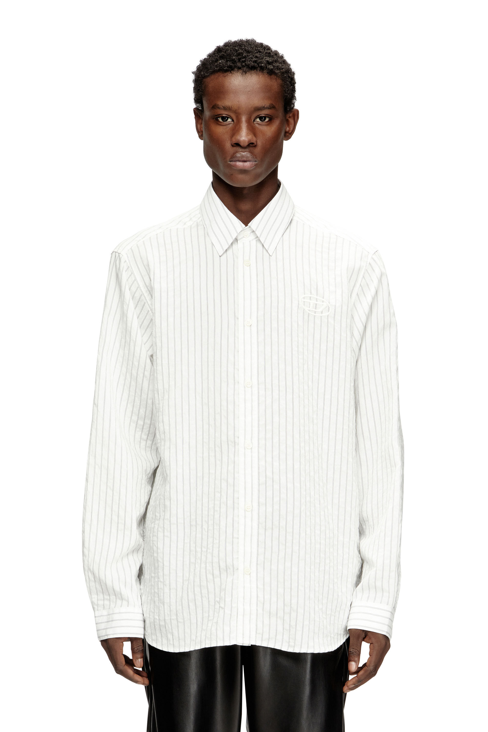 Diesel - S-SIMPLY-GSBG, Man's Wool blend shirt with Oval D embroidery in Grey/White - 3