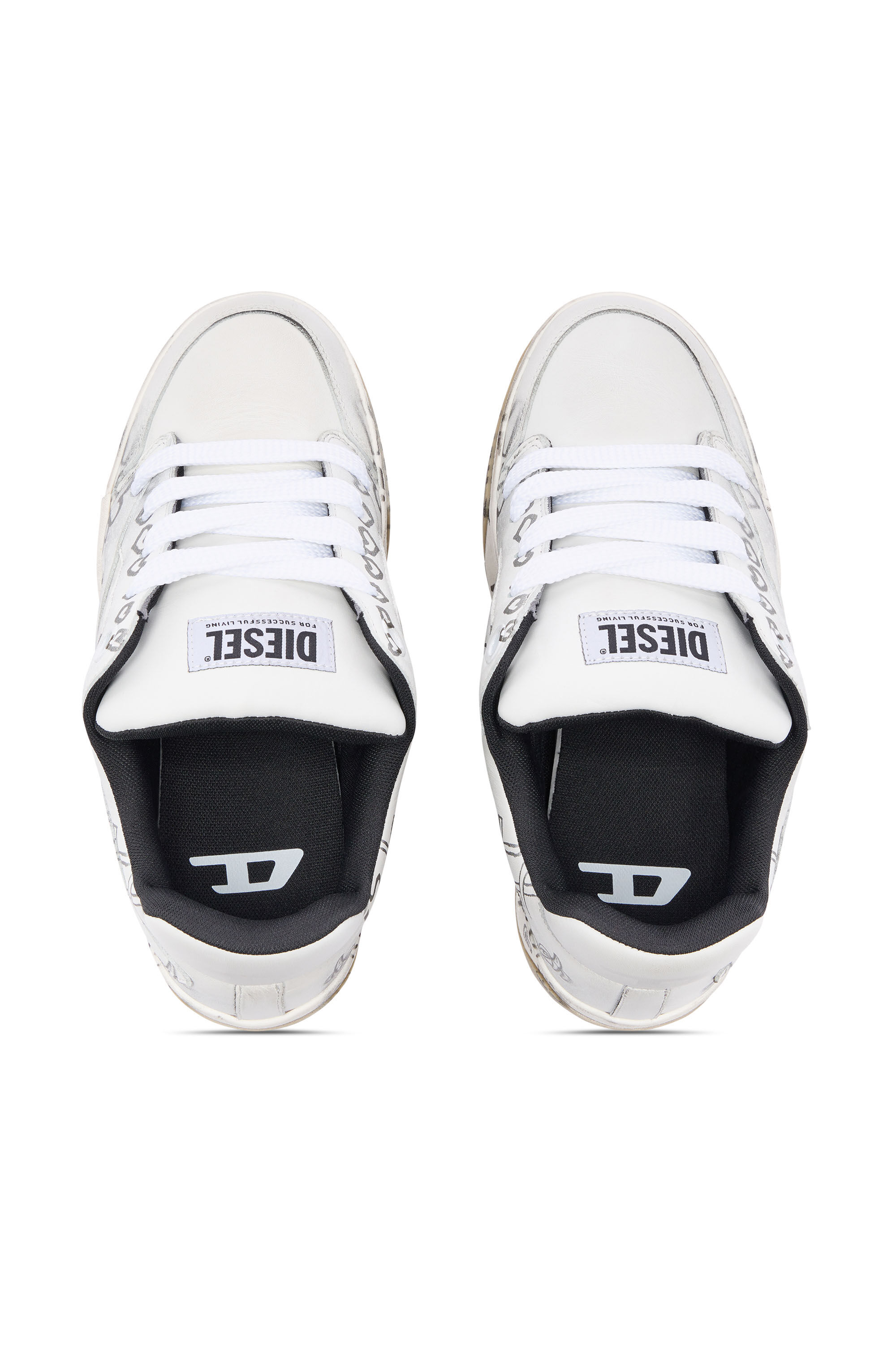 Diesel - S-D-OLLIE LOW W, Woman's D-Ollie-Leather sneakers with graffiti print in White/Brown - 6