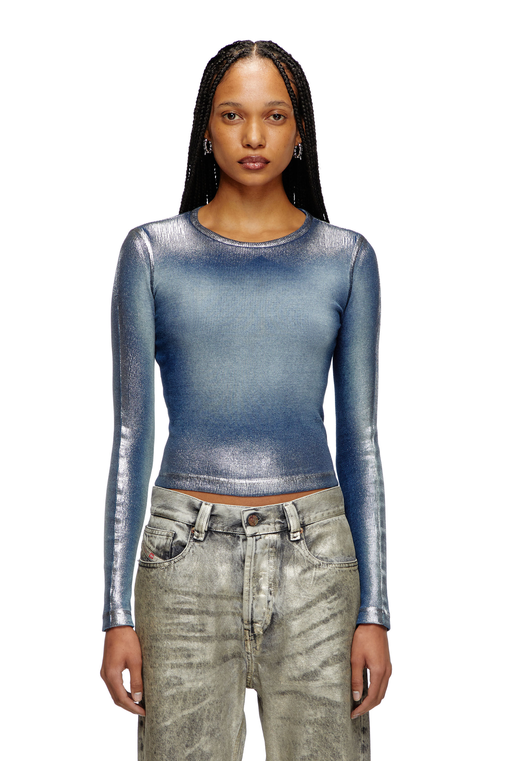 Diesel - T-BANES-NC-Q1, Woman's Faded metallic long-sleeve T-shirt in Blue - 3