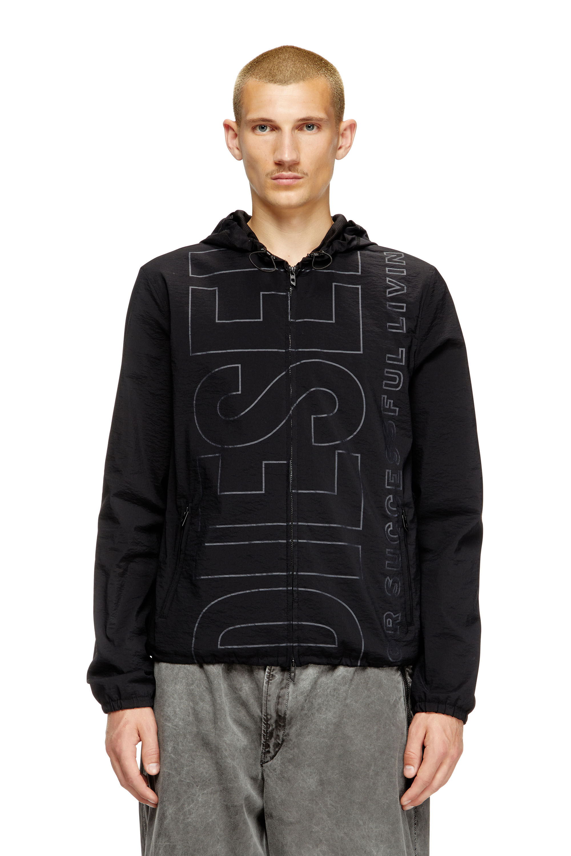 Diesel - J-ANDREW, Man's Nylon jacket with outline logo in Black - 1