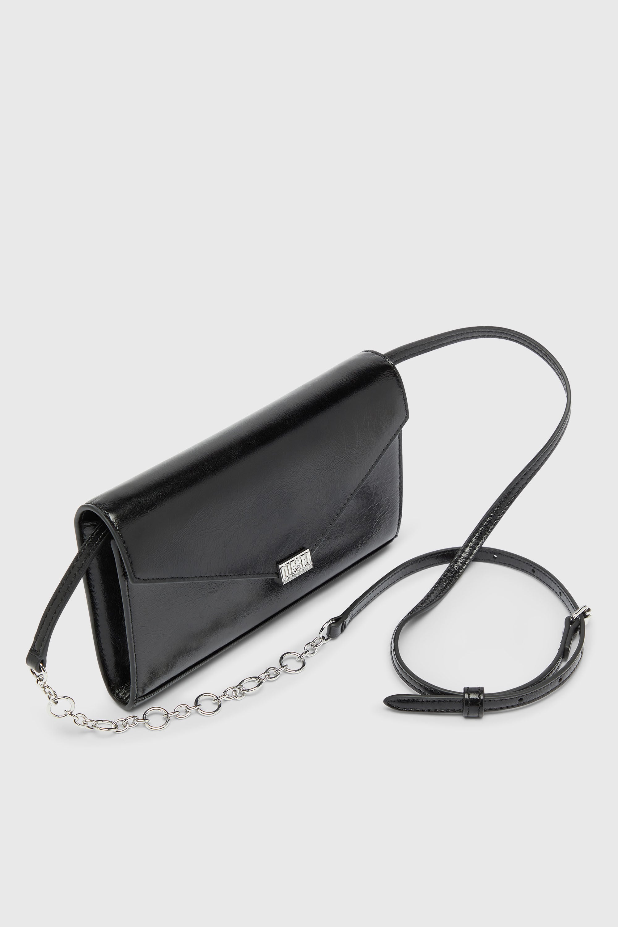 Diesel - D-ENVELOP WALLET ON CHAIN, Woman's Wallet purse in shiny wrinkled leather in Black - 5
