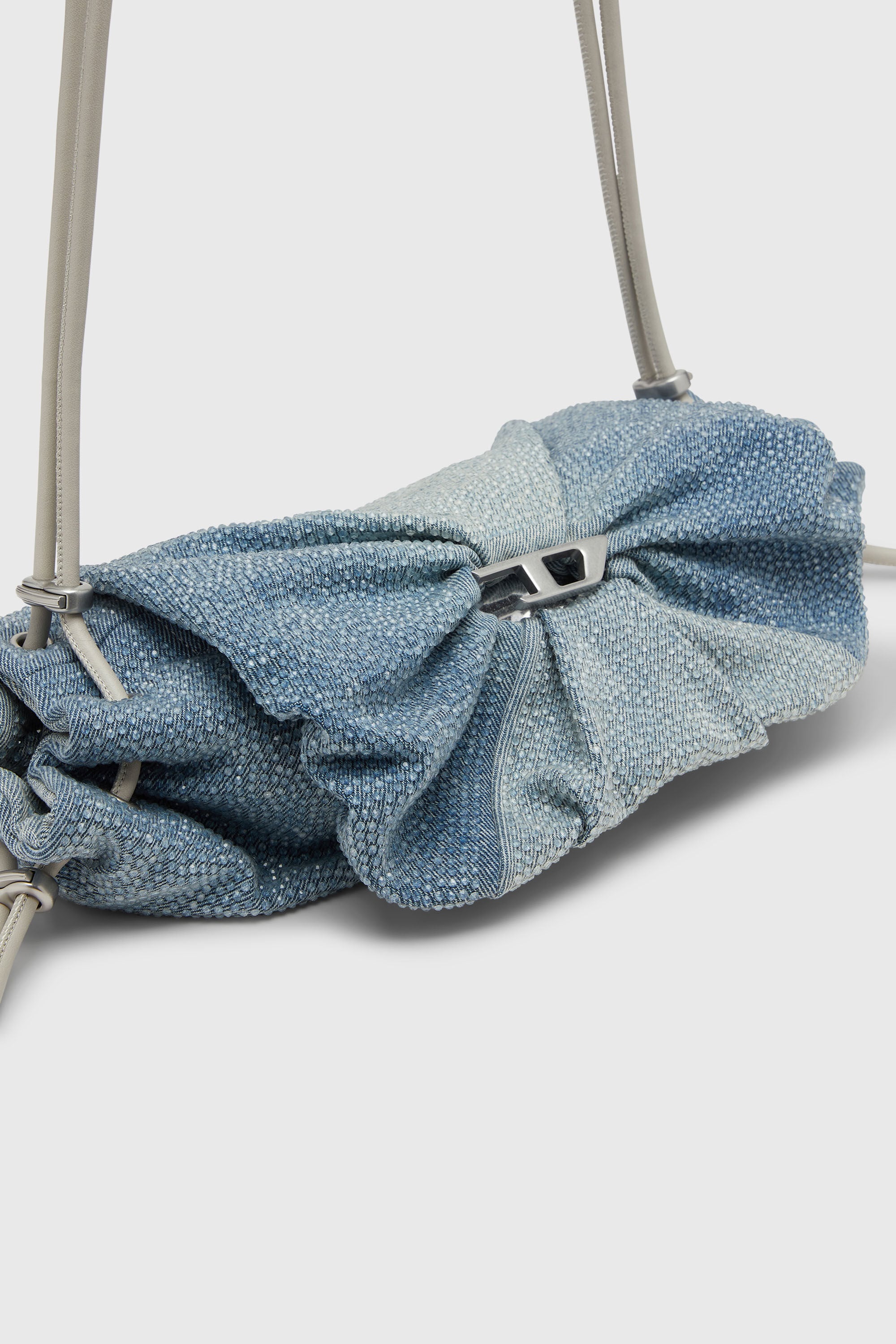 Diesel - SCRUNCH-D SHOULDER S, Woman's Scrunch-D - Shoulder bag in denim with transparent crystals in Blue - 6