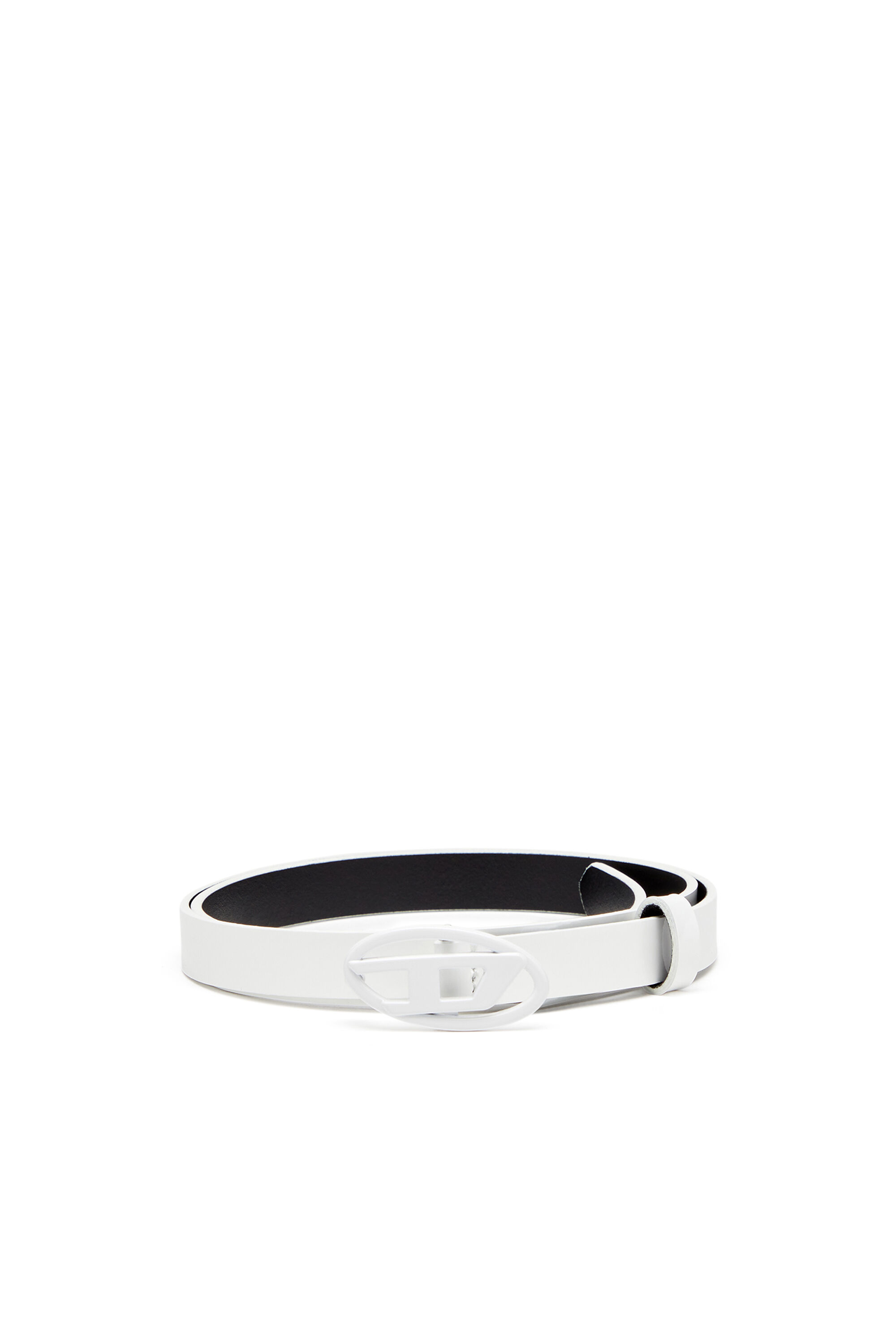 DIESEL☆ Slim belt in glossy leather ホワイト Women's 1.9cm slim leather belt with crystal buckle | White