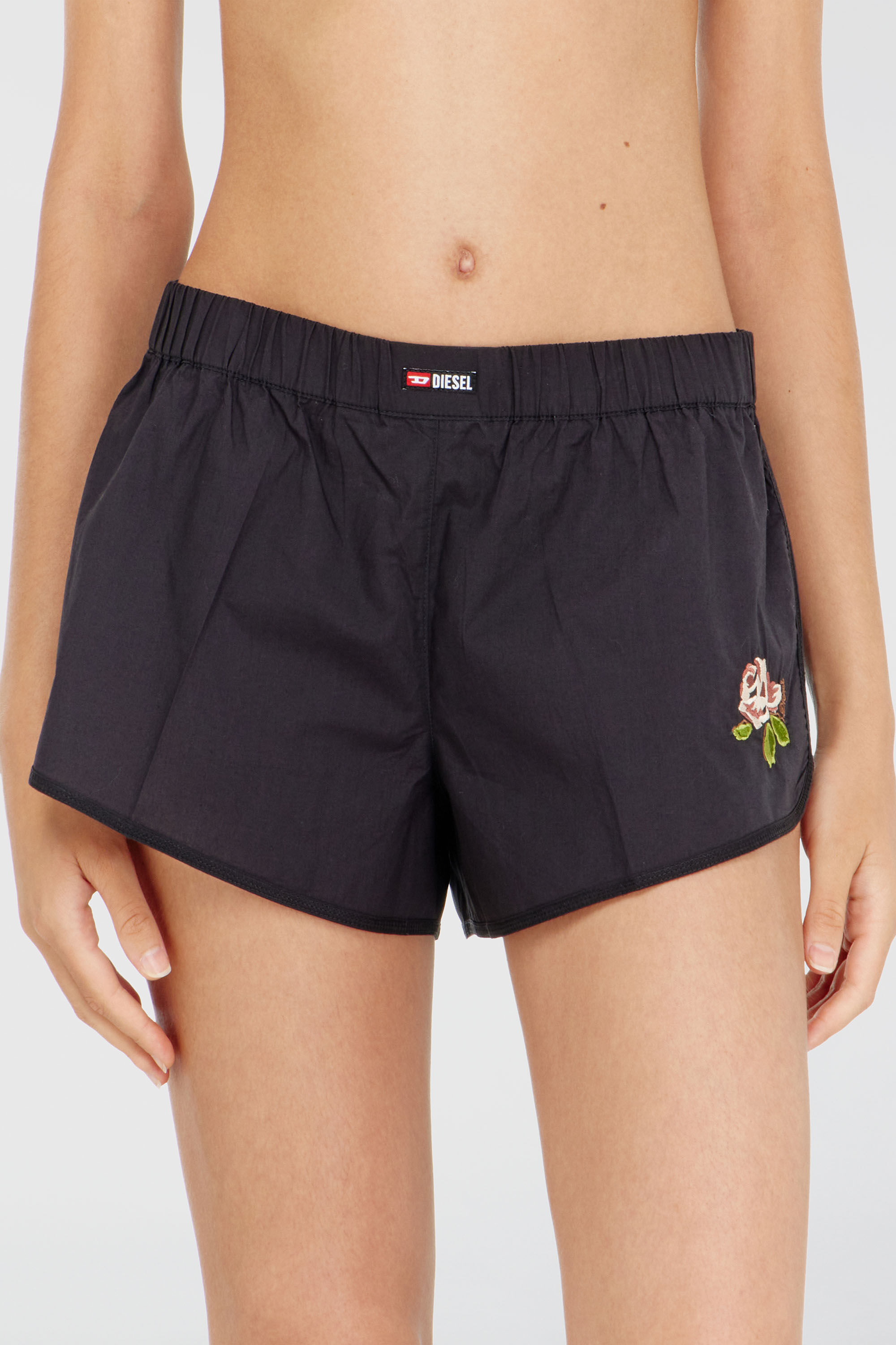 Diesel - ELOISE-D-CORE, Woman's Cotton boxers with floral embroidery in Black - 3