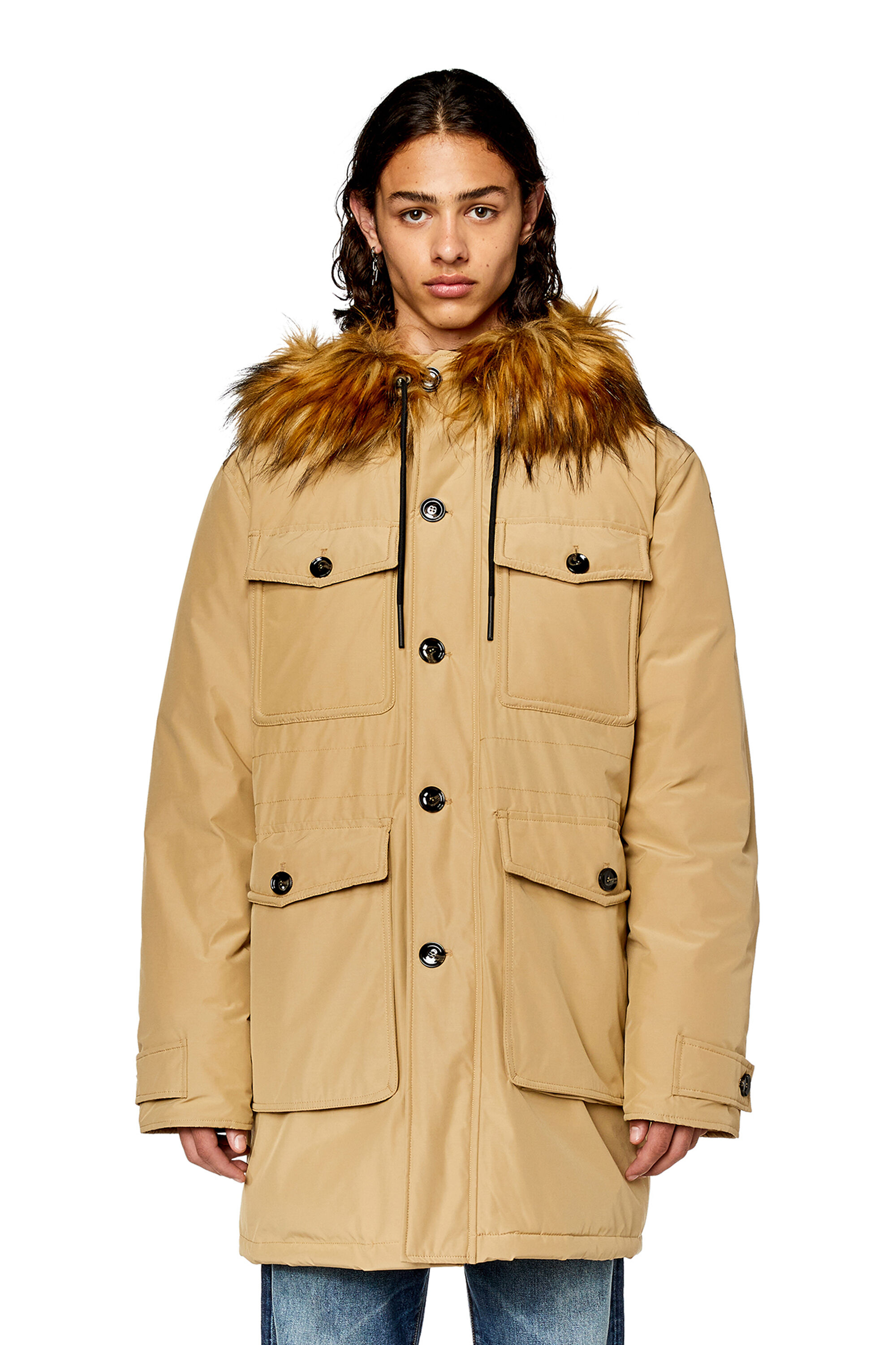 Men's Padded parka with fluffy trim at hood | Brown | Diesel