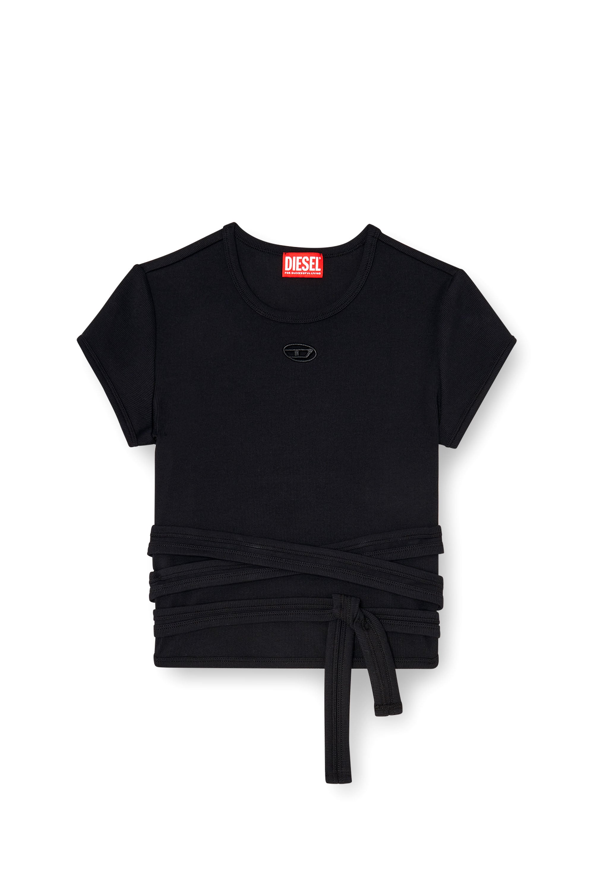 Diesel - T-BUNNY-TAIL-S1, Woman's Ribbed t-shirt with wrap-around laces in Black - 3