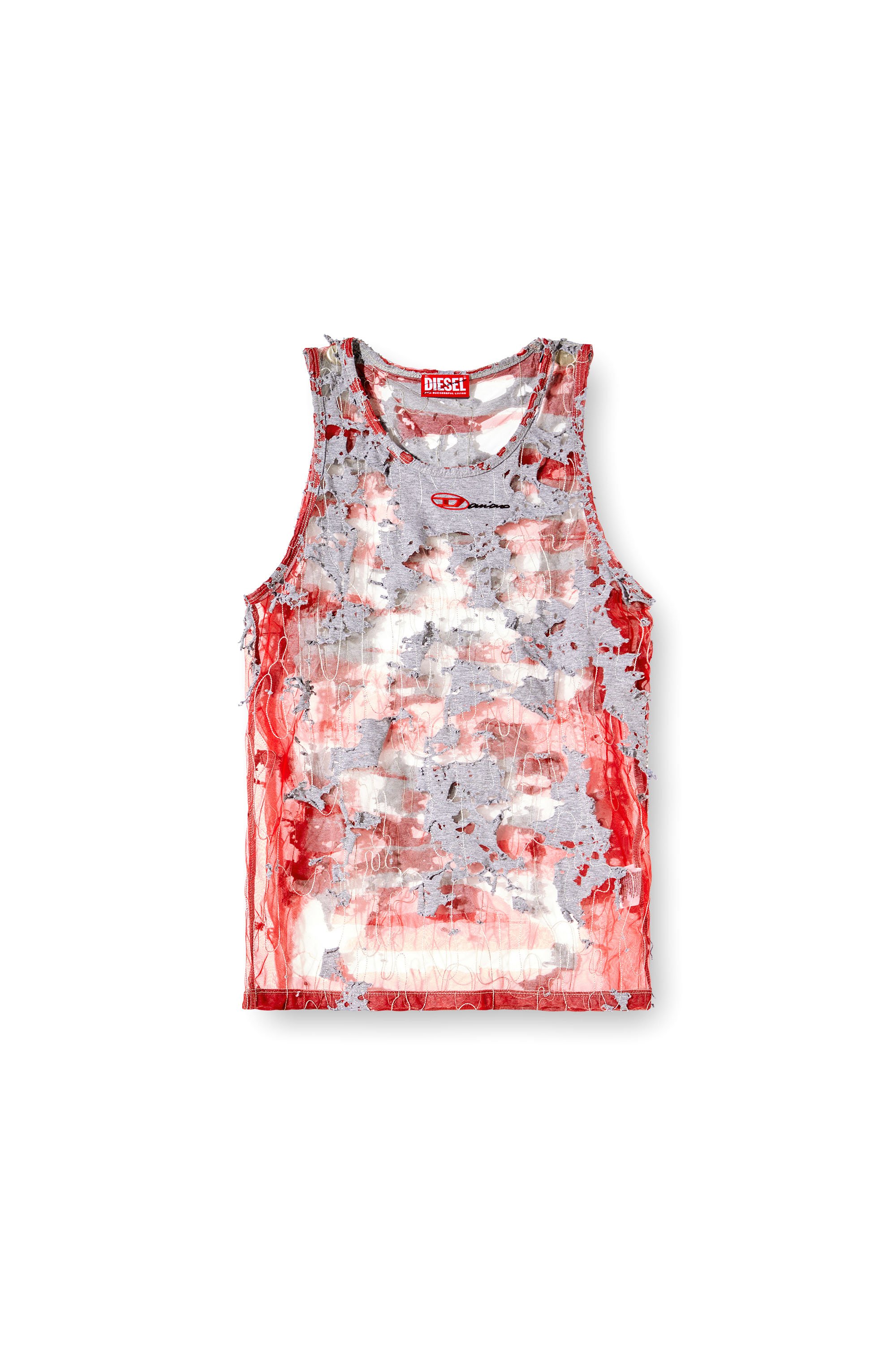 Diesel - T-LIFTY-DEVOR-DD, Unisex's Destroyed tank top in devoré jersey in Red/Grey - 6