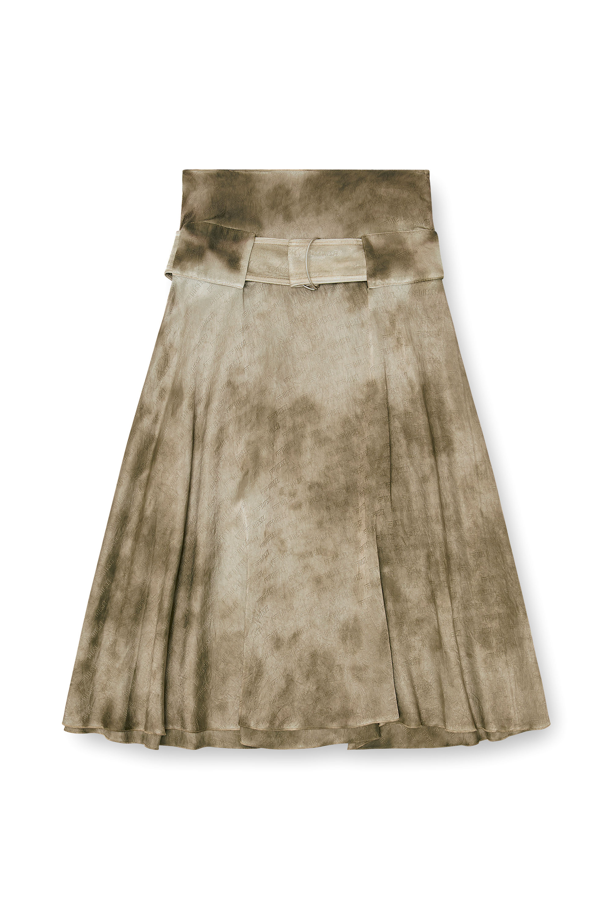 Diesel - O-DYLE, Woman's Belted midi skirt in logo-jacquard satin in null - 4