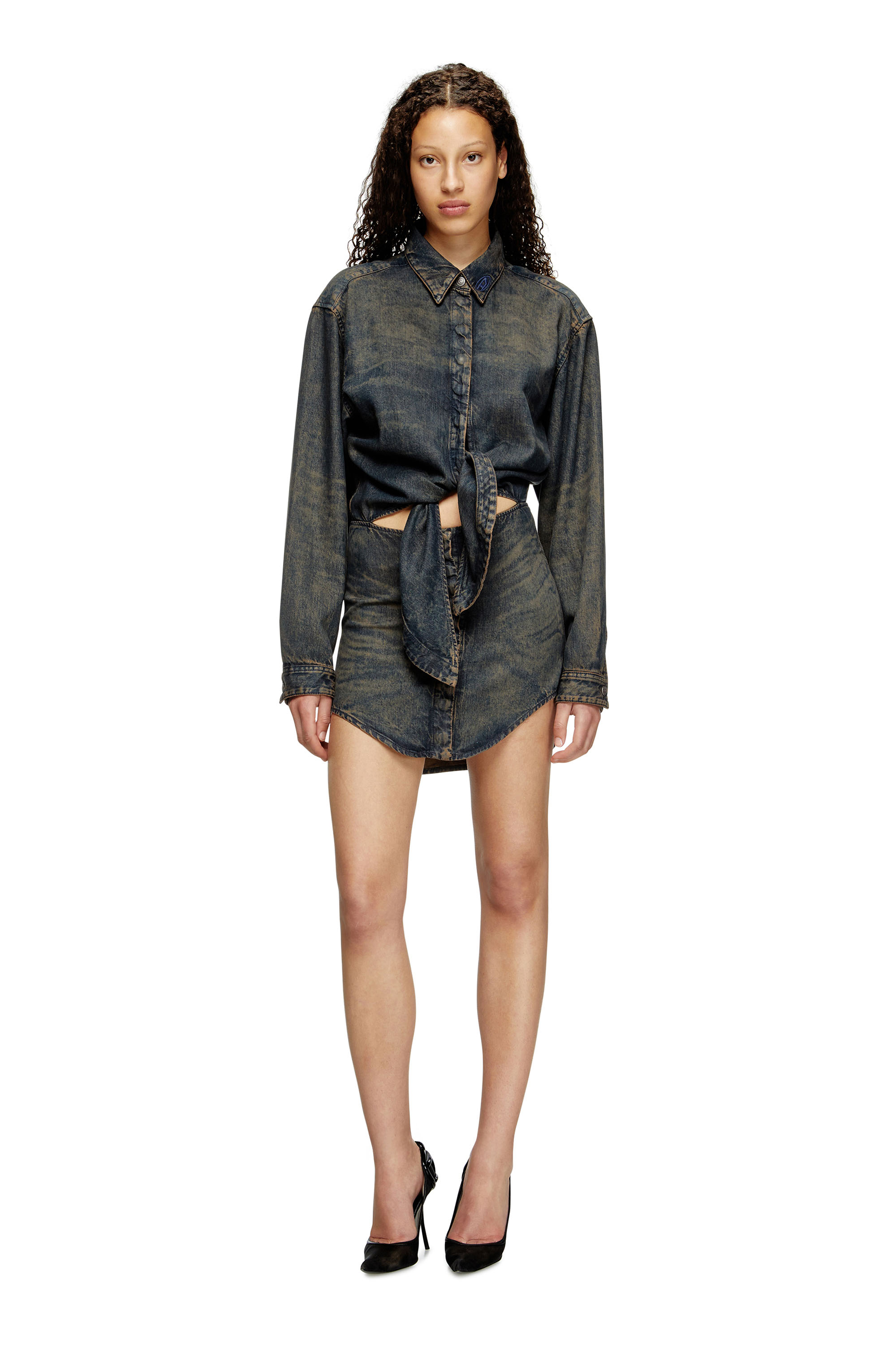 Diesel - DE-SUSAN-S, Woman's Dress in fluid denim in Dark Blue - 3
