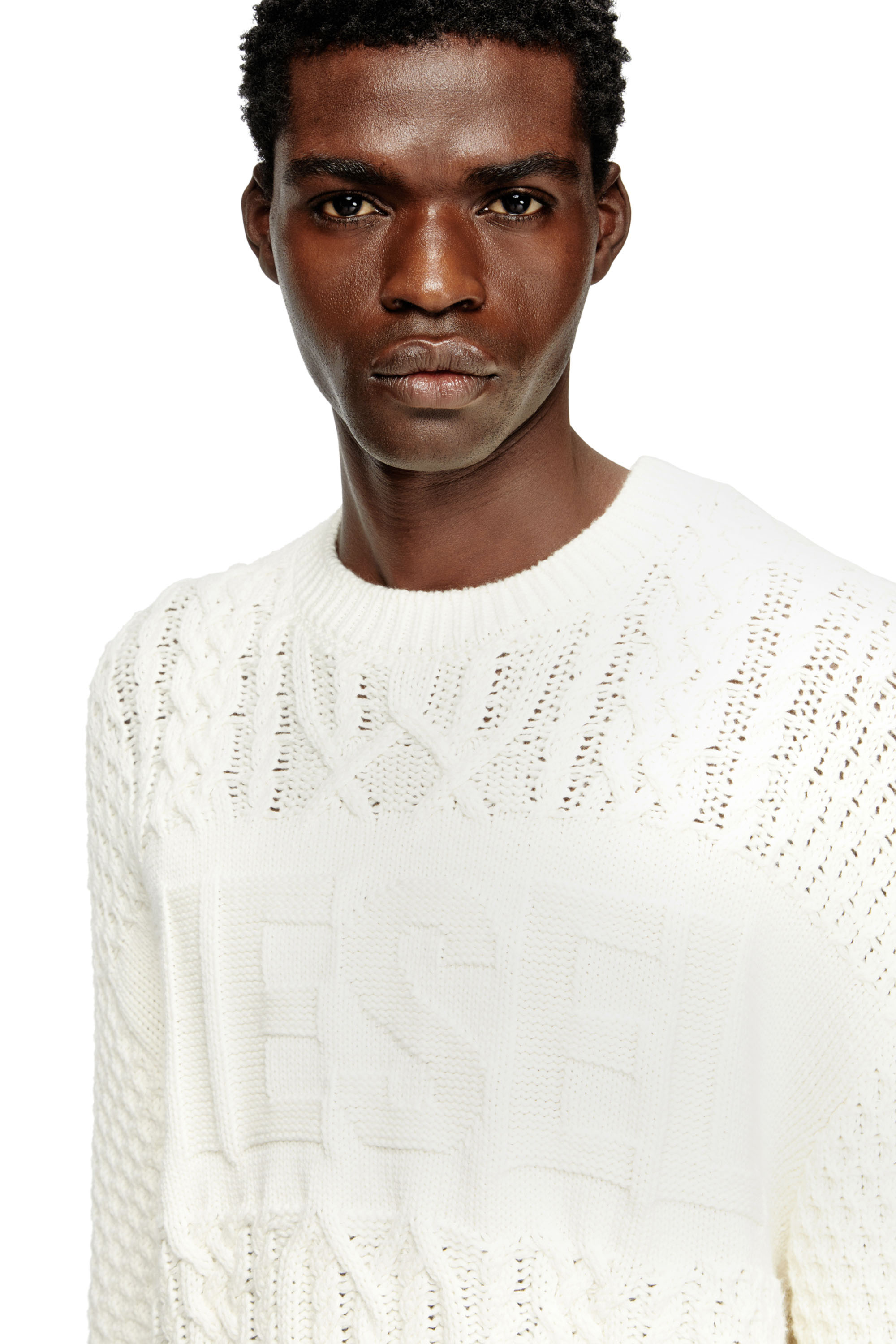 Diesel - K-AUBIN, Man's Cable-knit jumper with Diesel logo in White - 5
