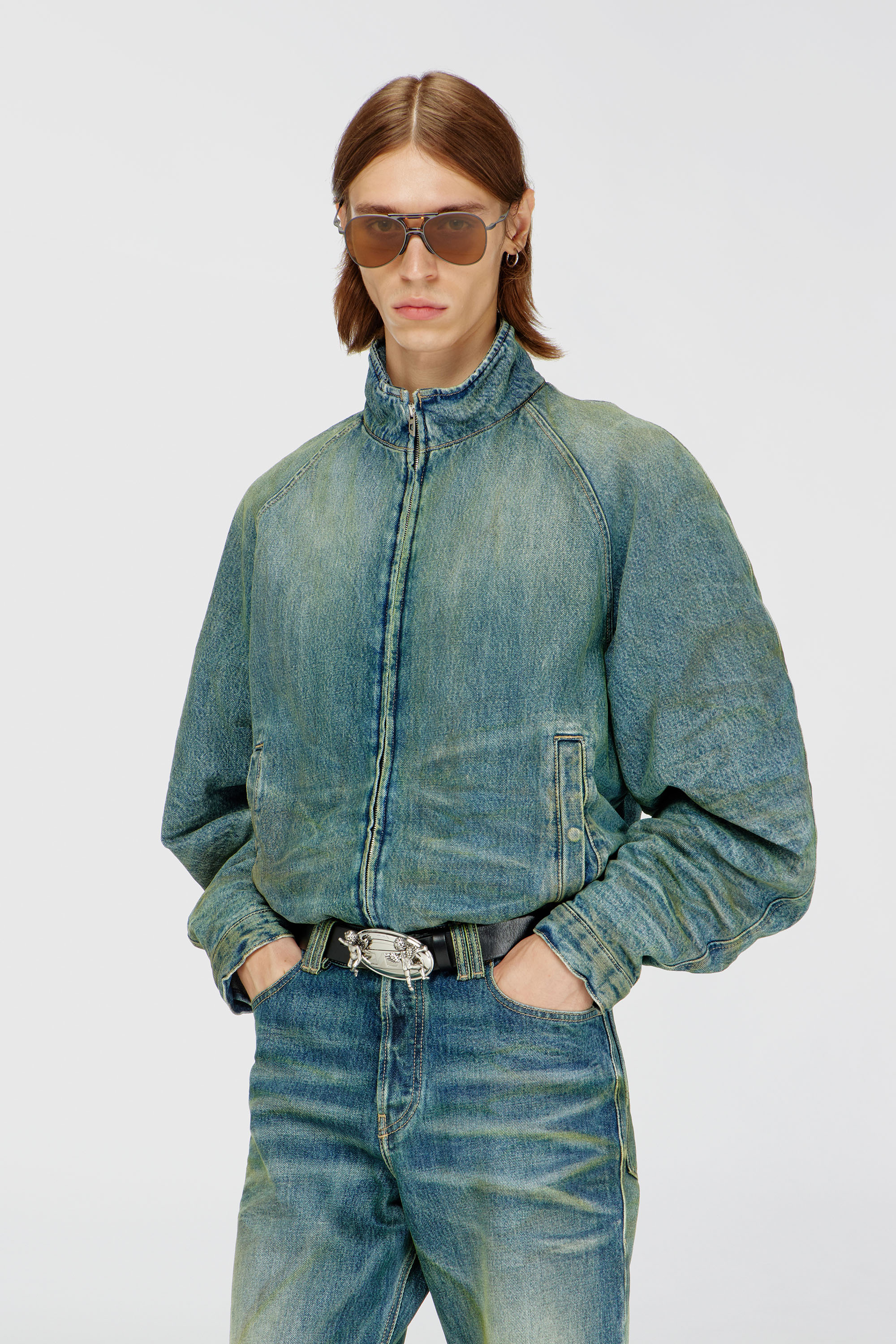 Diesel - D-BARUS-FSJ2, Man's Padded jacket in dirty-effect creased denim in null - 1