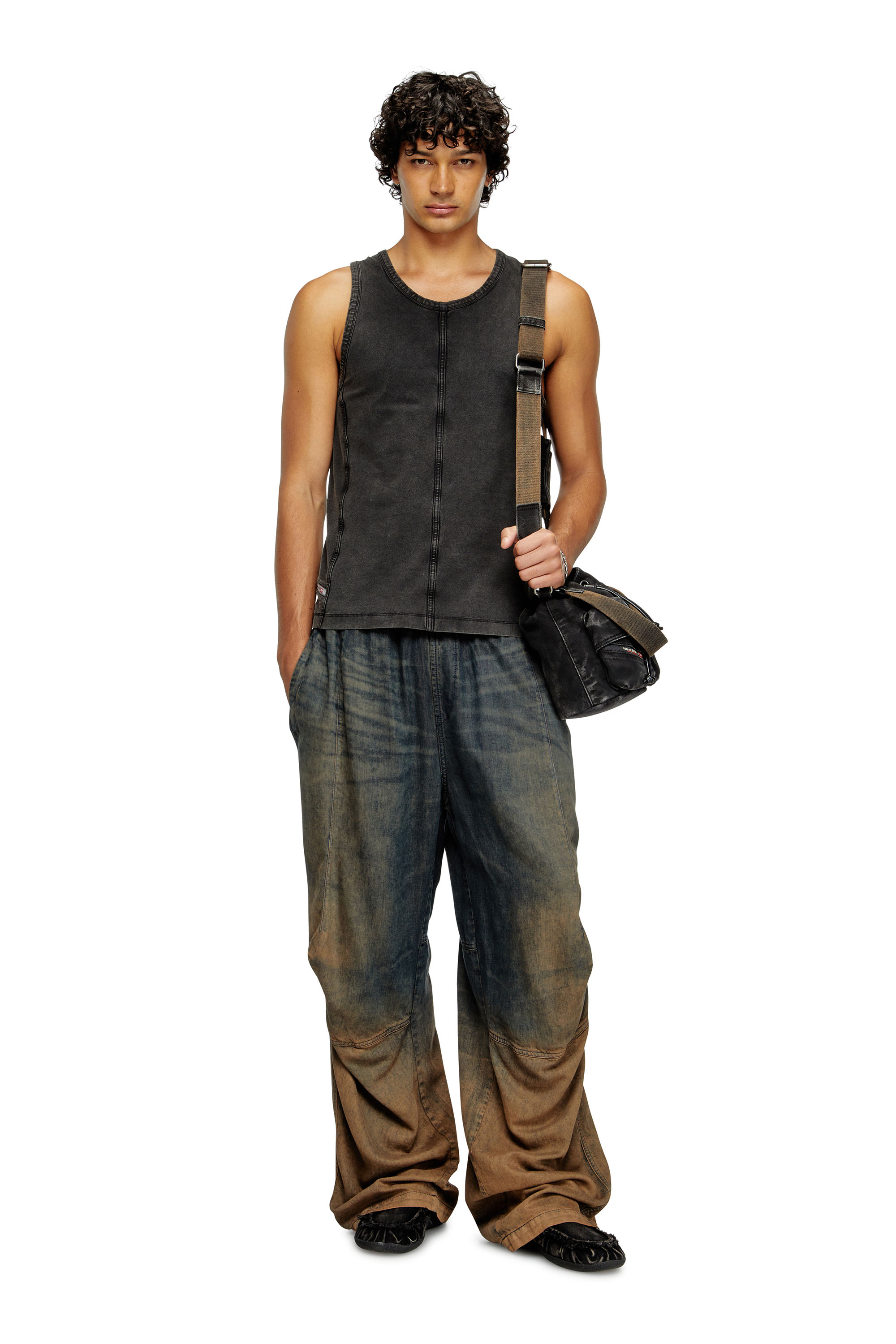 Diesel - T-MELY-SL, Man's Tank top in denim-look jersey in Black - 1